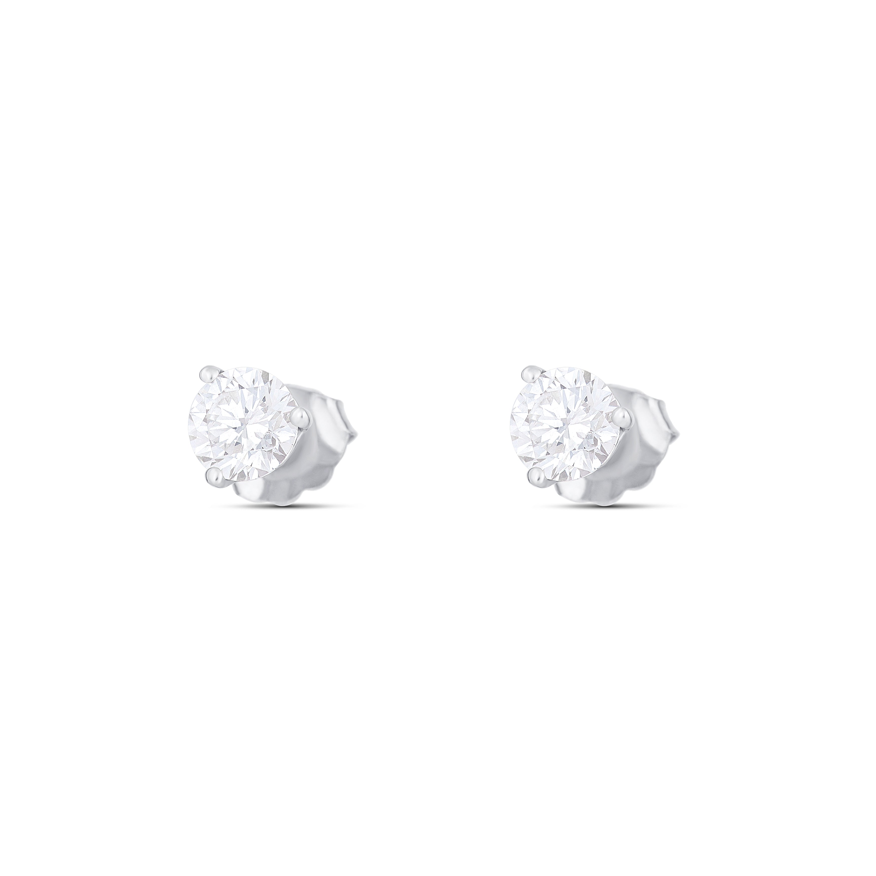 18K White Gold Round Diamond Stud Earrings