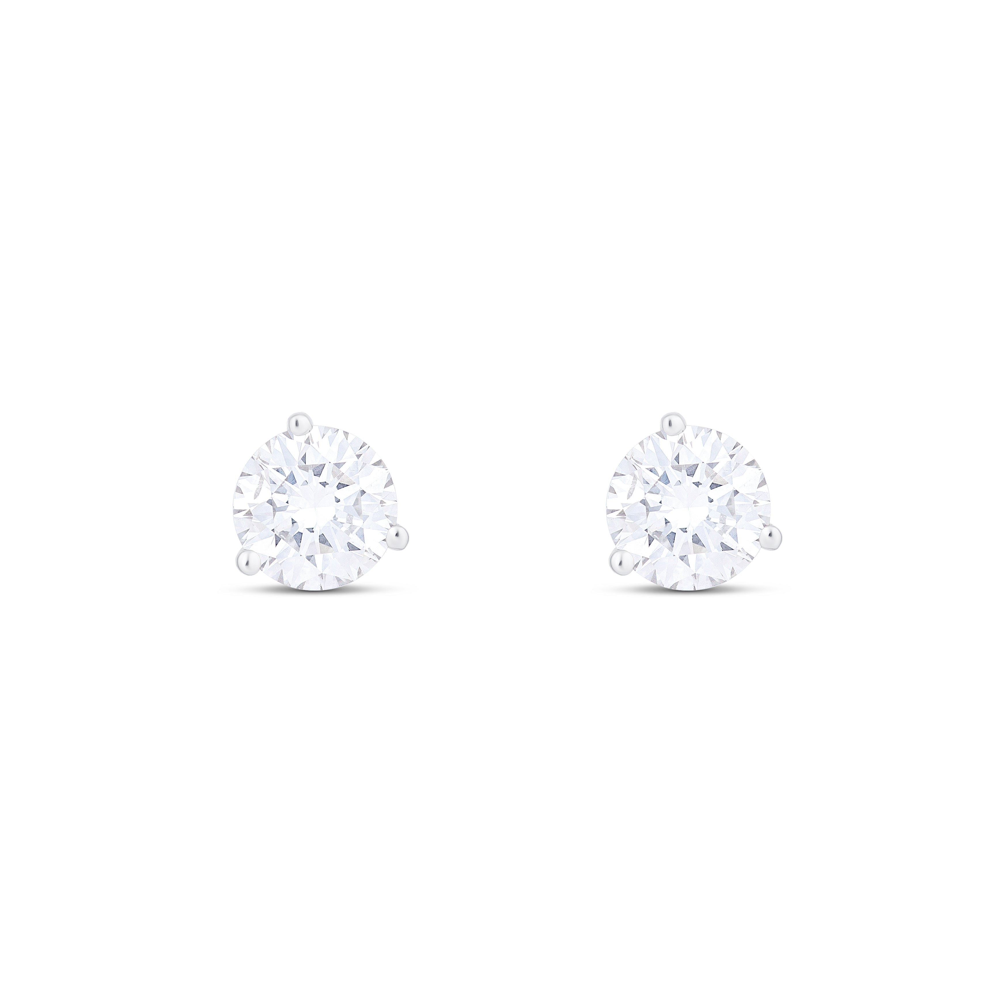 18K White Gold Round Diamond Stud Earrings