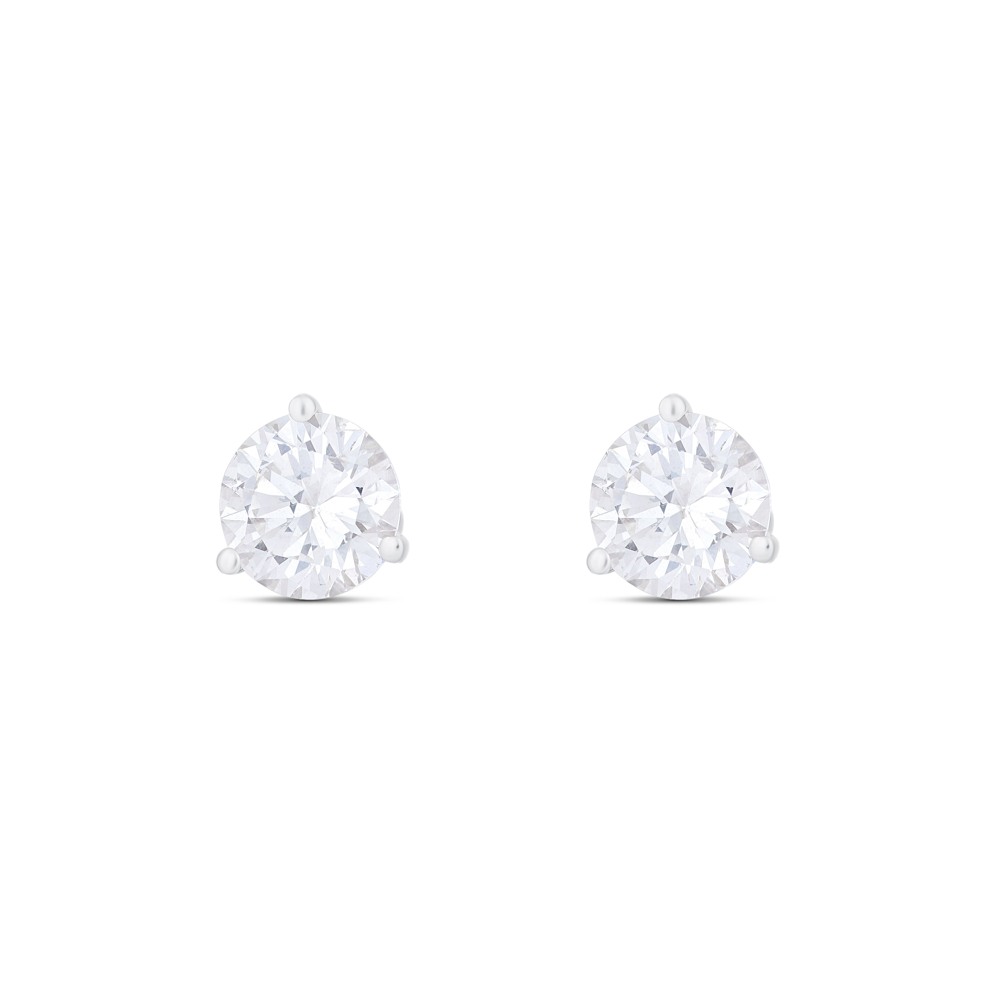 18K White Gold Round Diamond Stud Earrings