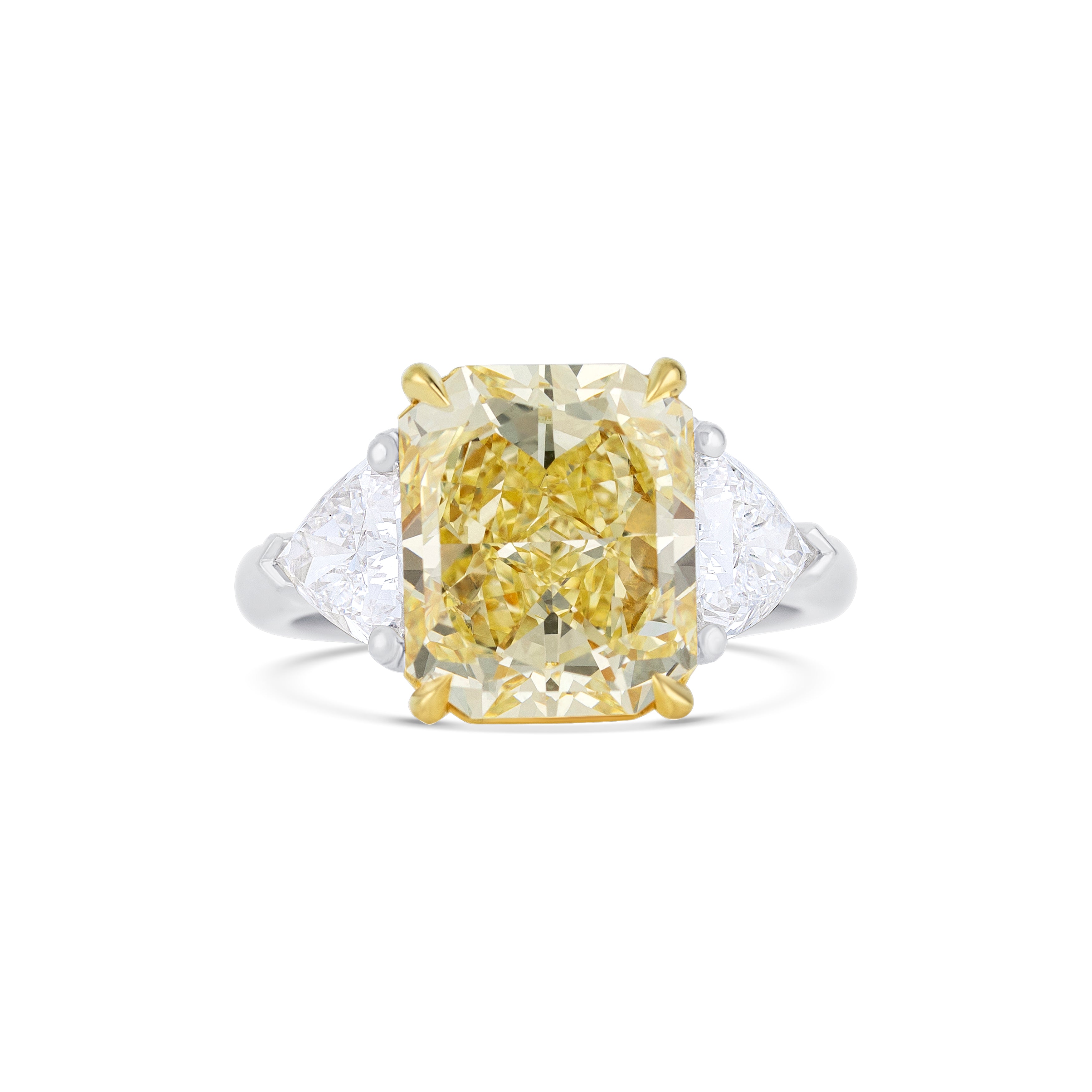 Platinum Three-Stone Fancy Yellow Radiant Diamond Engagement Ring