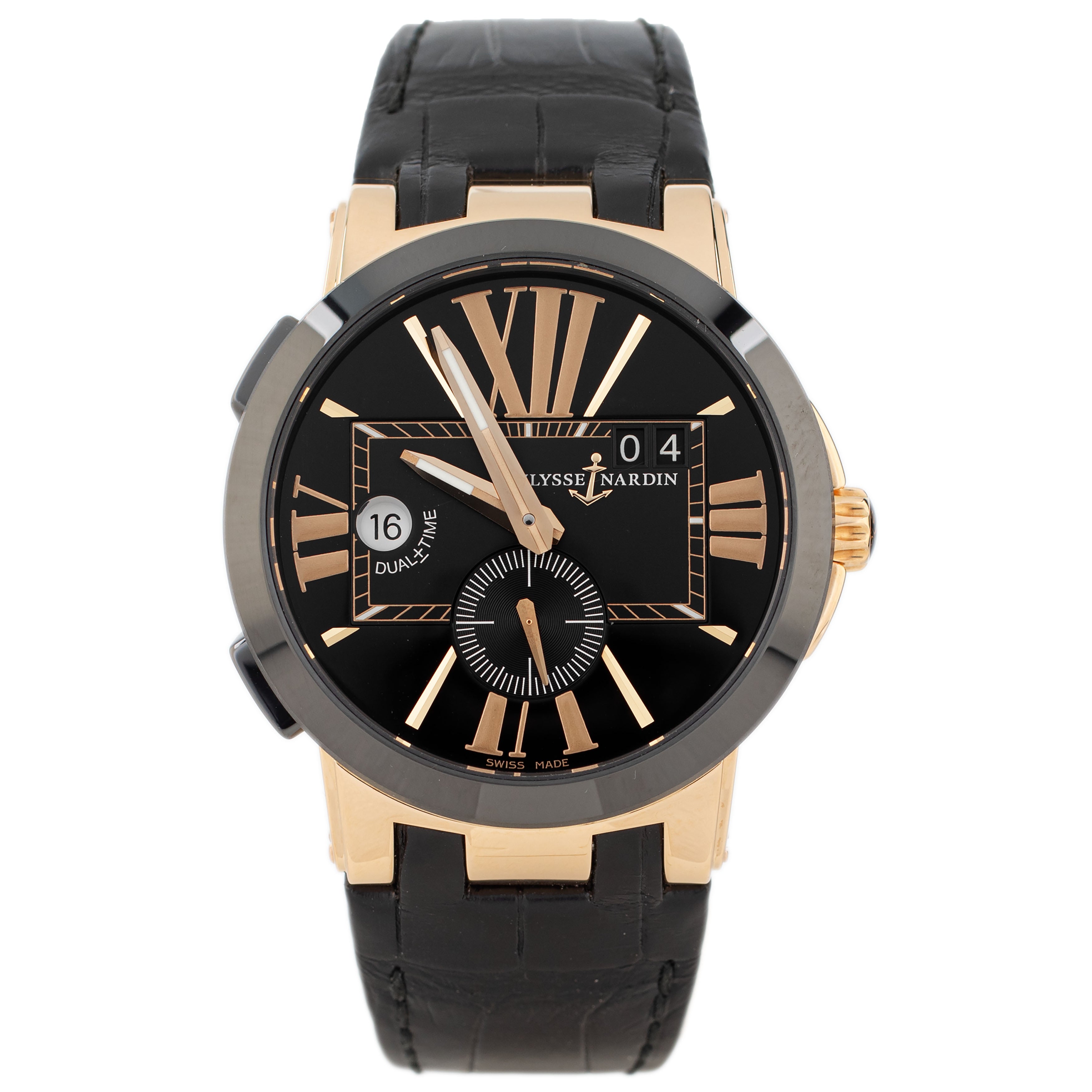 Ulysse Nardin Executive Dual Time Rose Gold Black Dial 43mm 246-00 Full Set