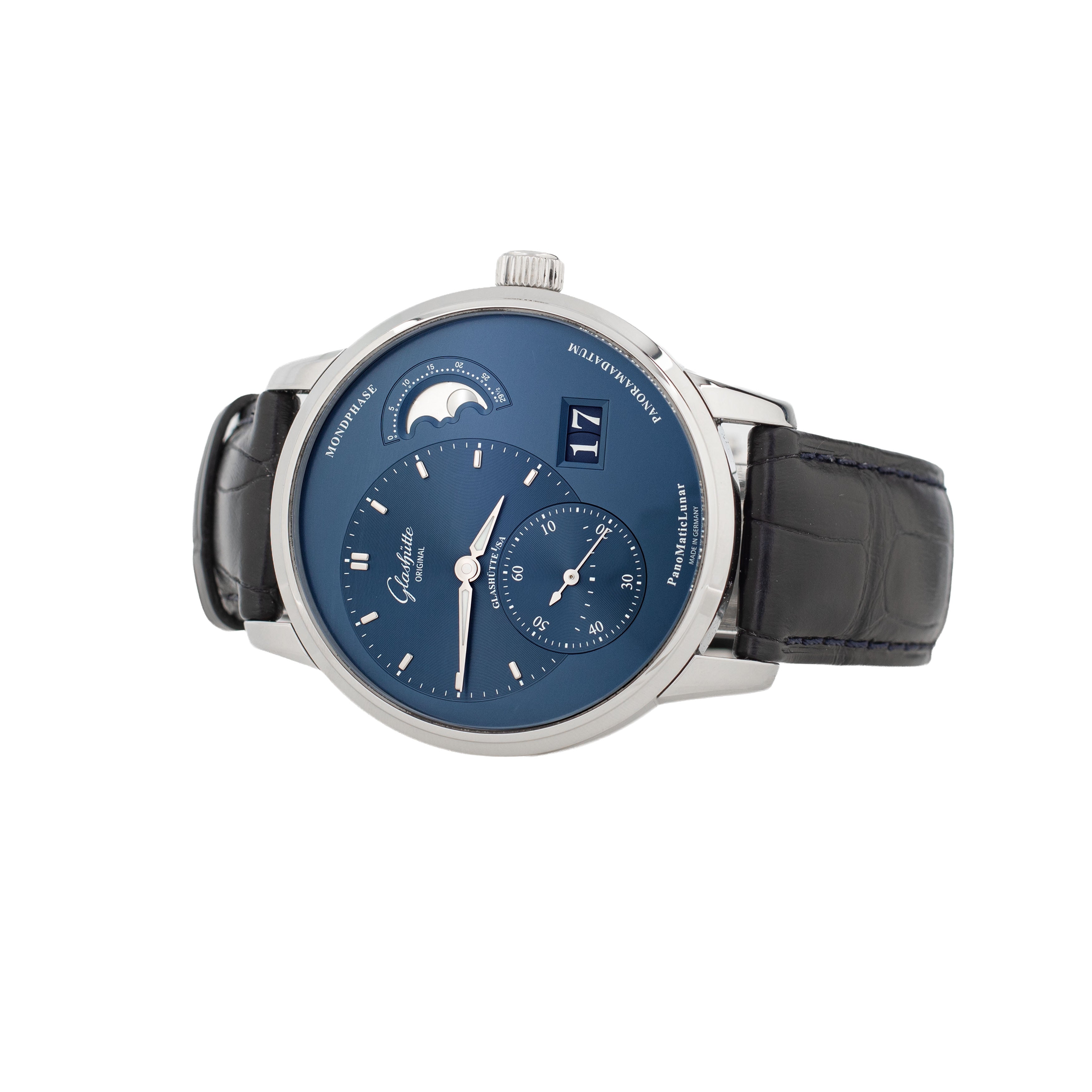 Glashutte Original PanoMaticLunar Stainless Steel Blue Dial 40mm 1-90-02-46-32-61 Full Set