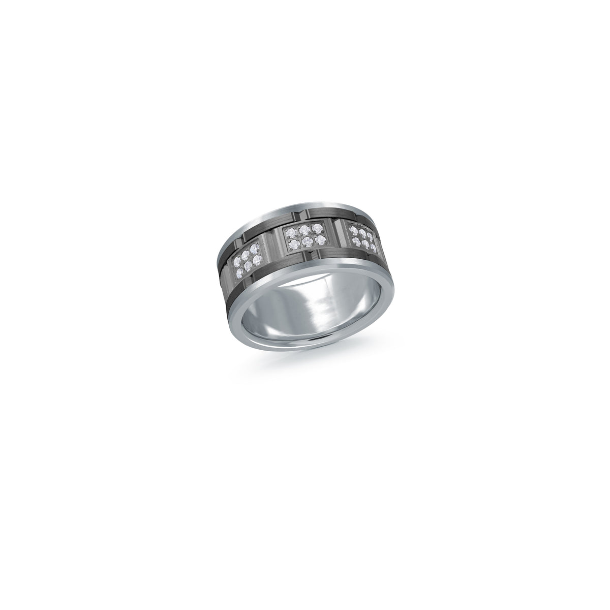 Tantalum Carbon Fiber 14K White Gold Satin Finish Diamond Wedding Band 11.0mm 0.27 ctw