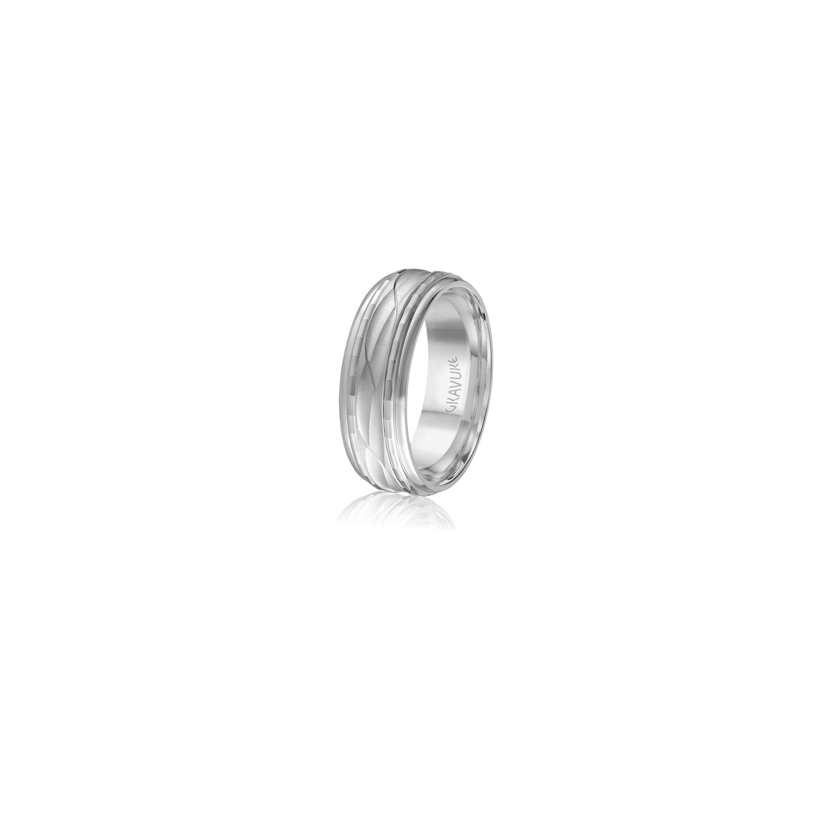 14K White Gold Engraved Wedding Band 8.0mm