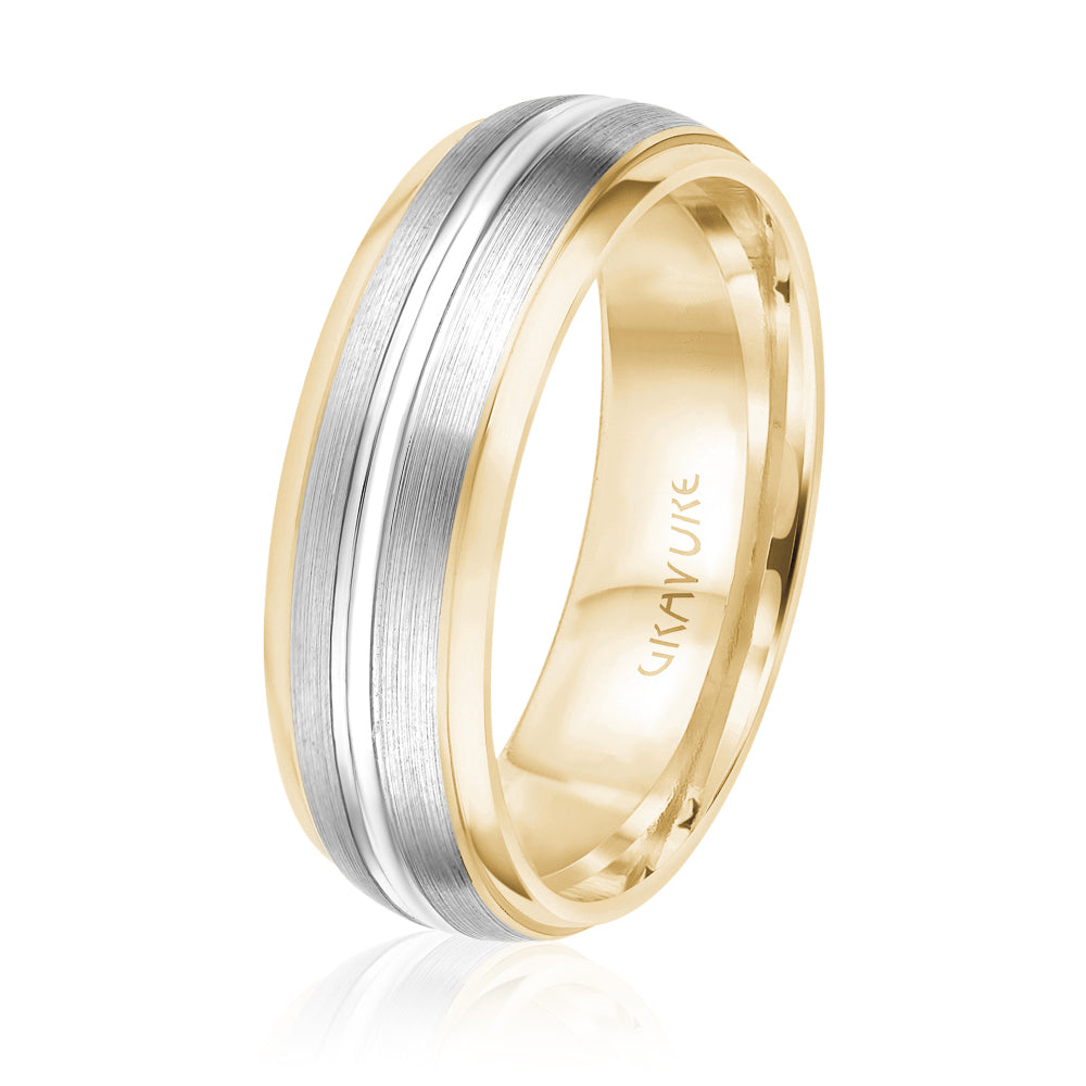 14K White Gold 14K Yellow Gold Gold Plated Engraved Wedding Band 7.0mm