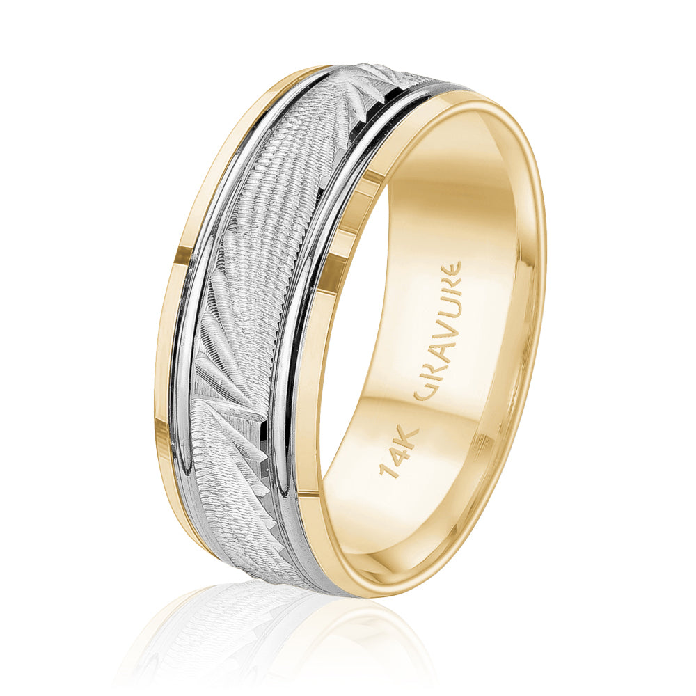 14K White Gold 14K Yellow Gold Gold Plated Engraved Wedding Band 8.0mm