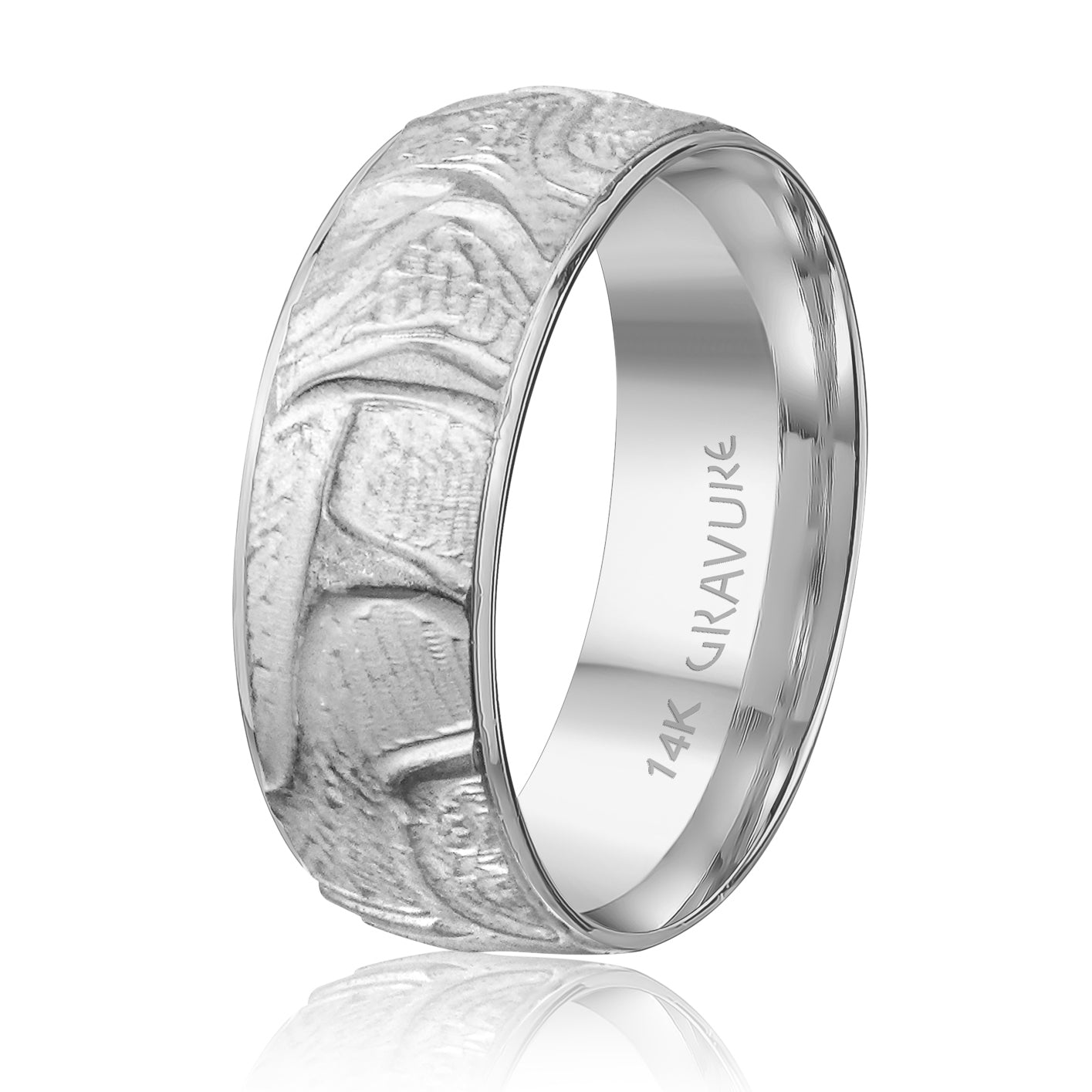 14K White Gold Engraved Wedding Band 8.0mm