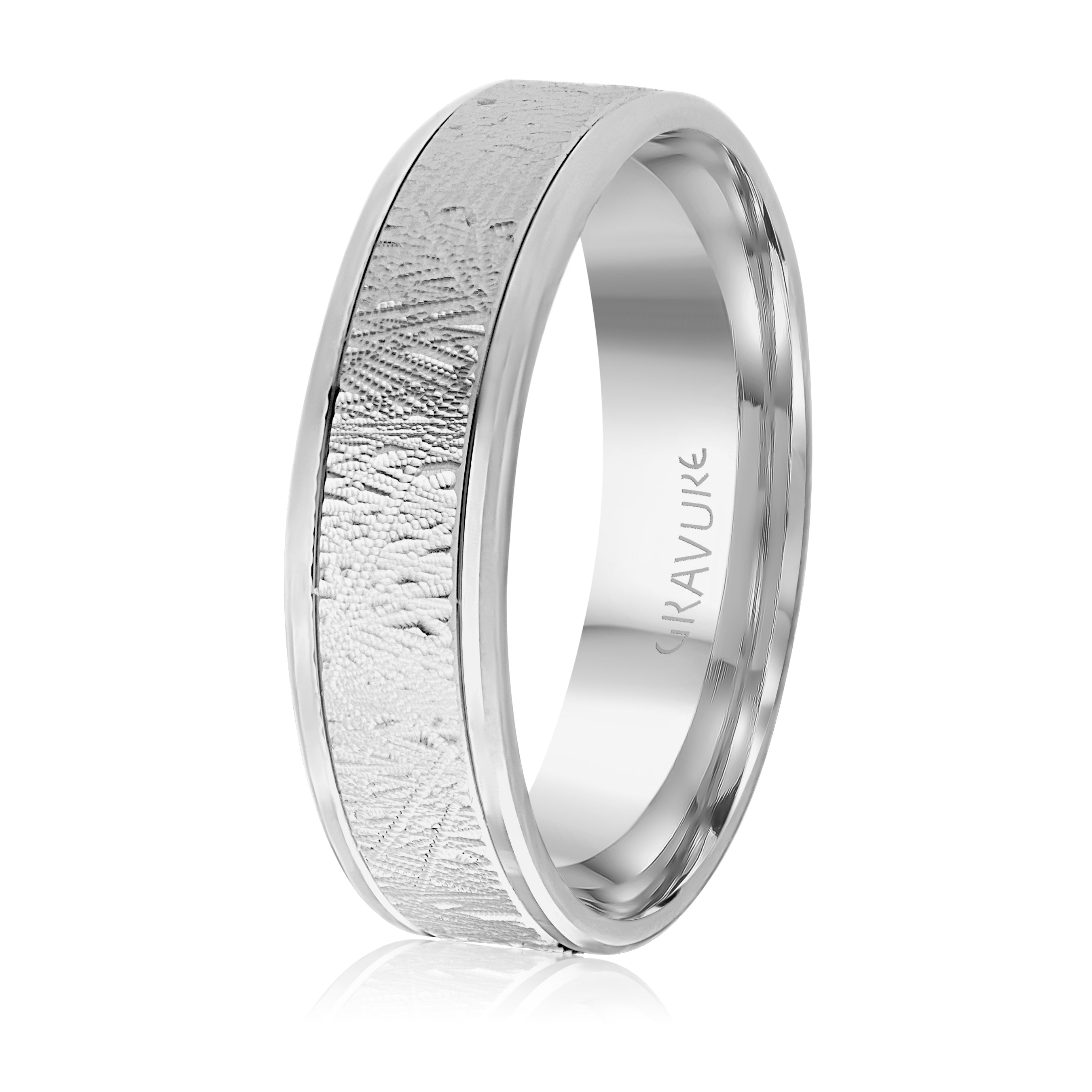 14K White Gold Engraved Wedding Band 6.0mm