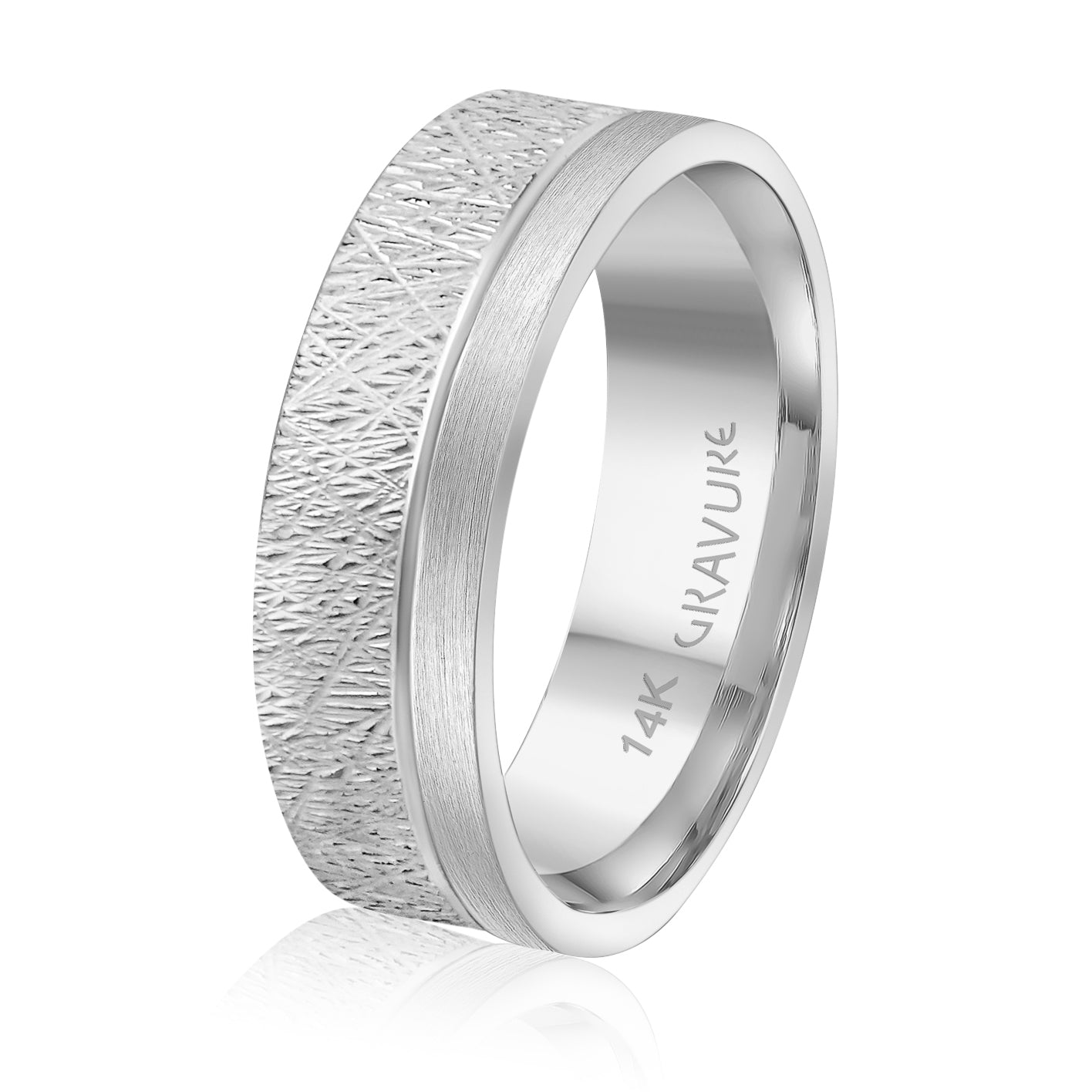 14K White Gold Engraved Satin Finish Wedding Band 7.0mm