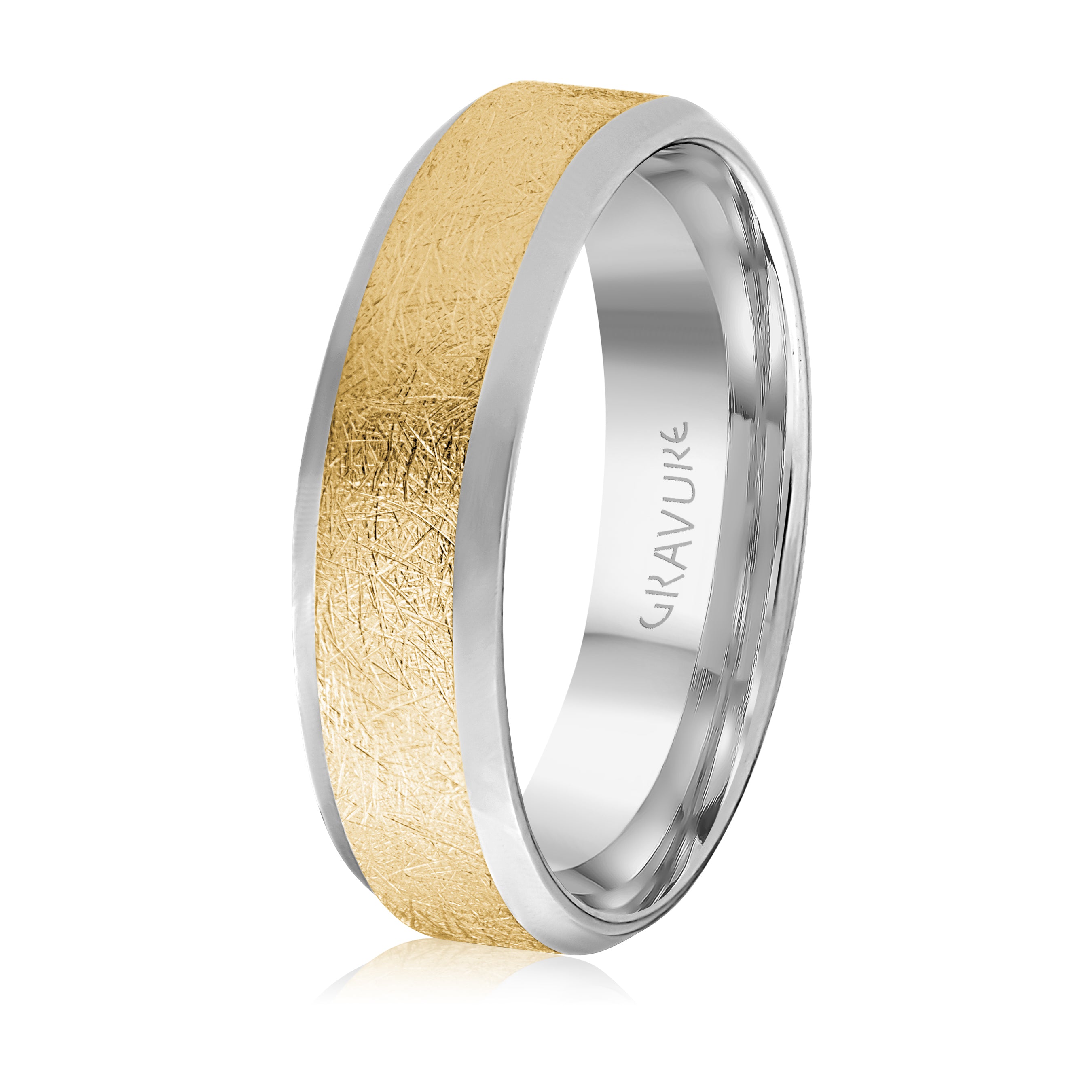 14K White Gold 14K Yellow Gold Gold Plated Scratch Finish Wedding Band 6.0mm