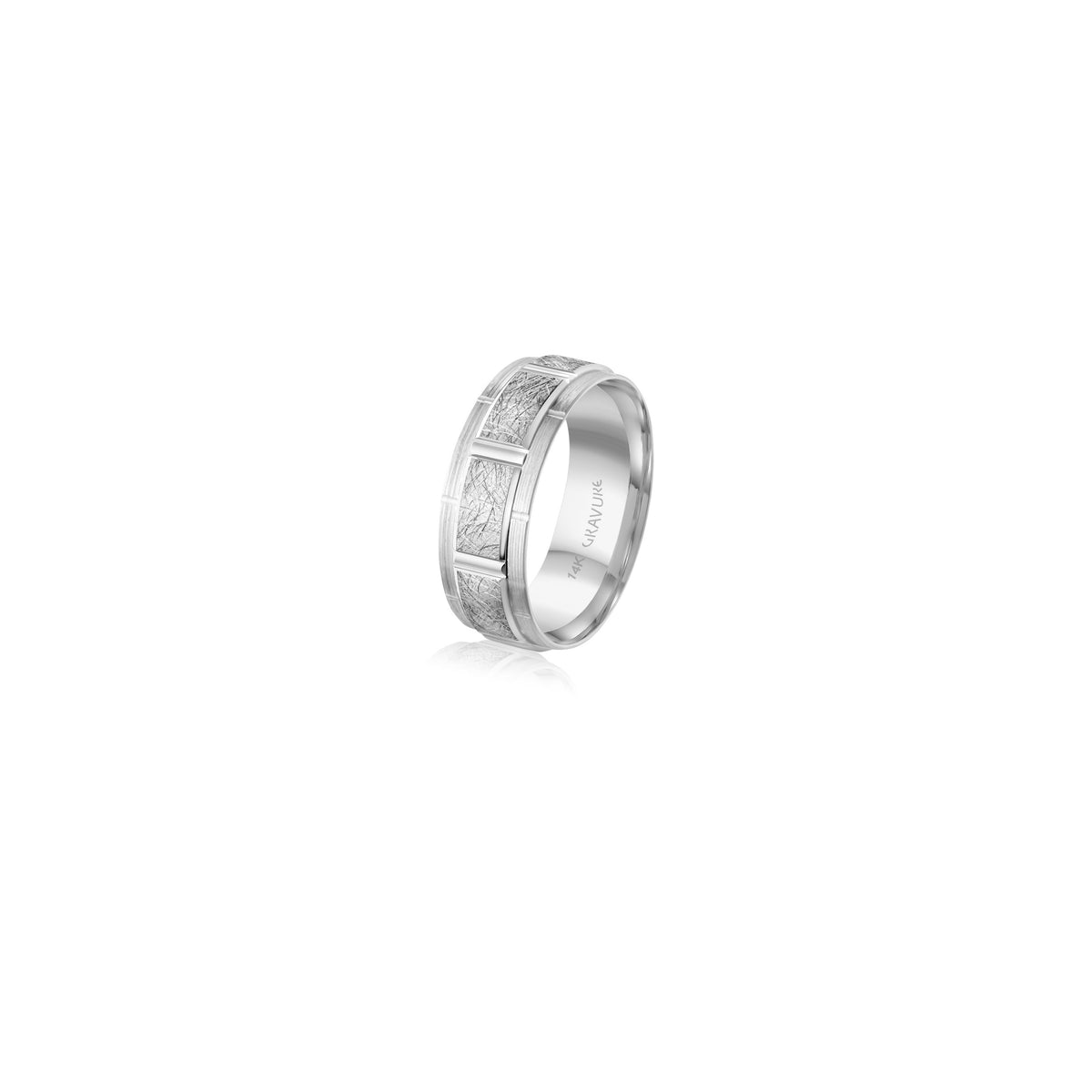 14K White Gold Scratch Finish Wedding Band 8.0mm