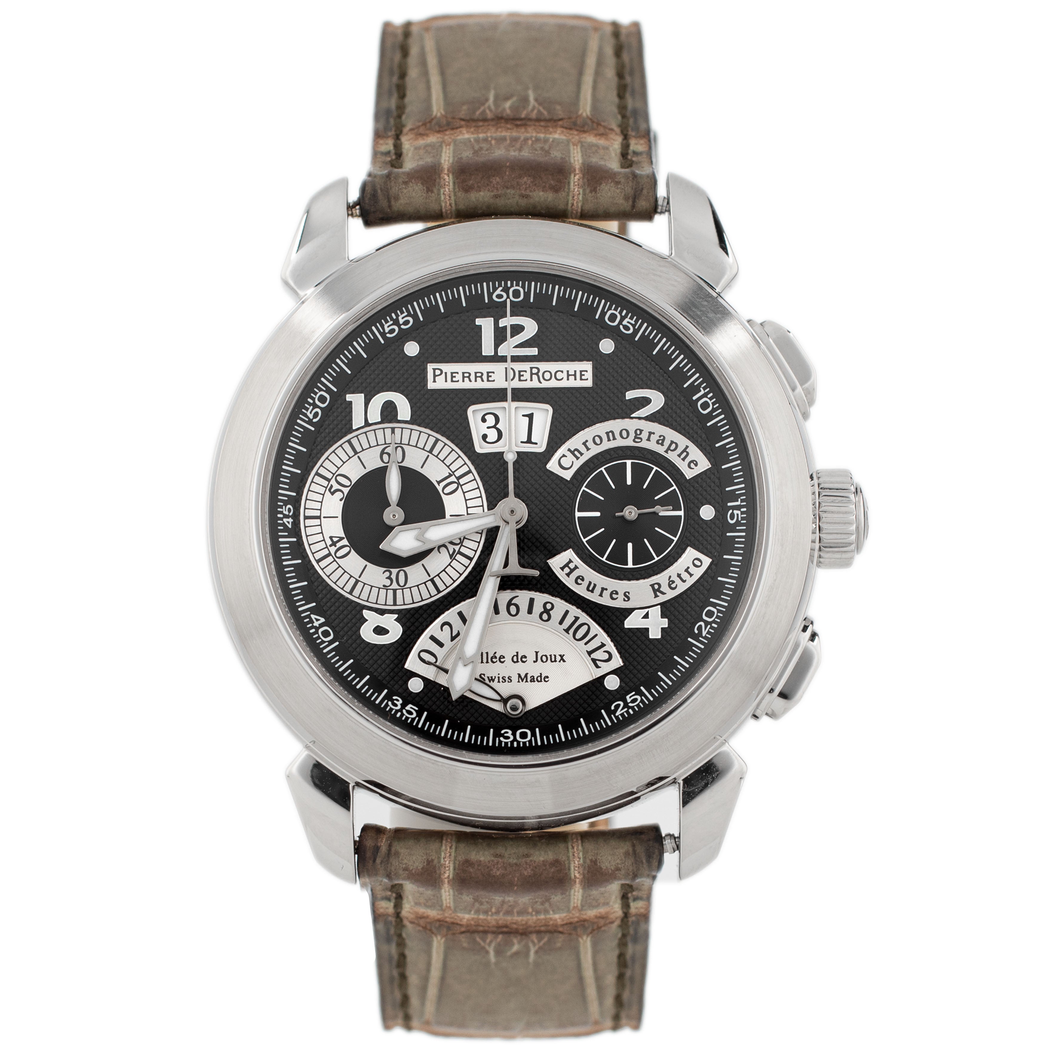 Pierre De Roche GrandCliff Retro Hours Stainless Steel Black Dial 42.5mm GRC10001ACI0-001CRO Full Set