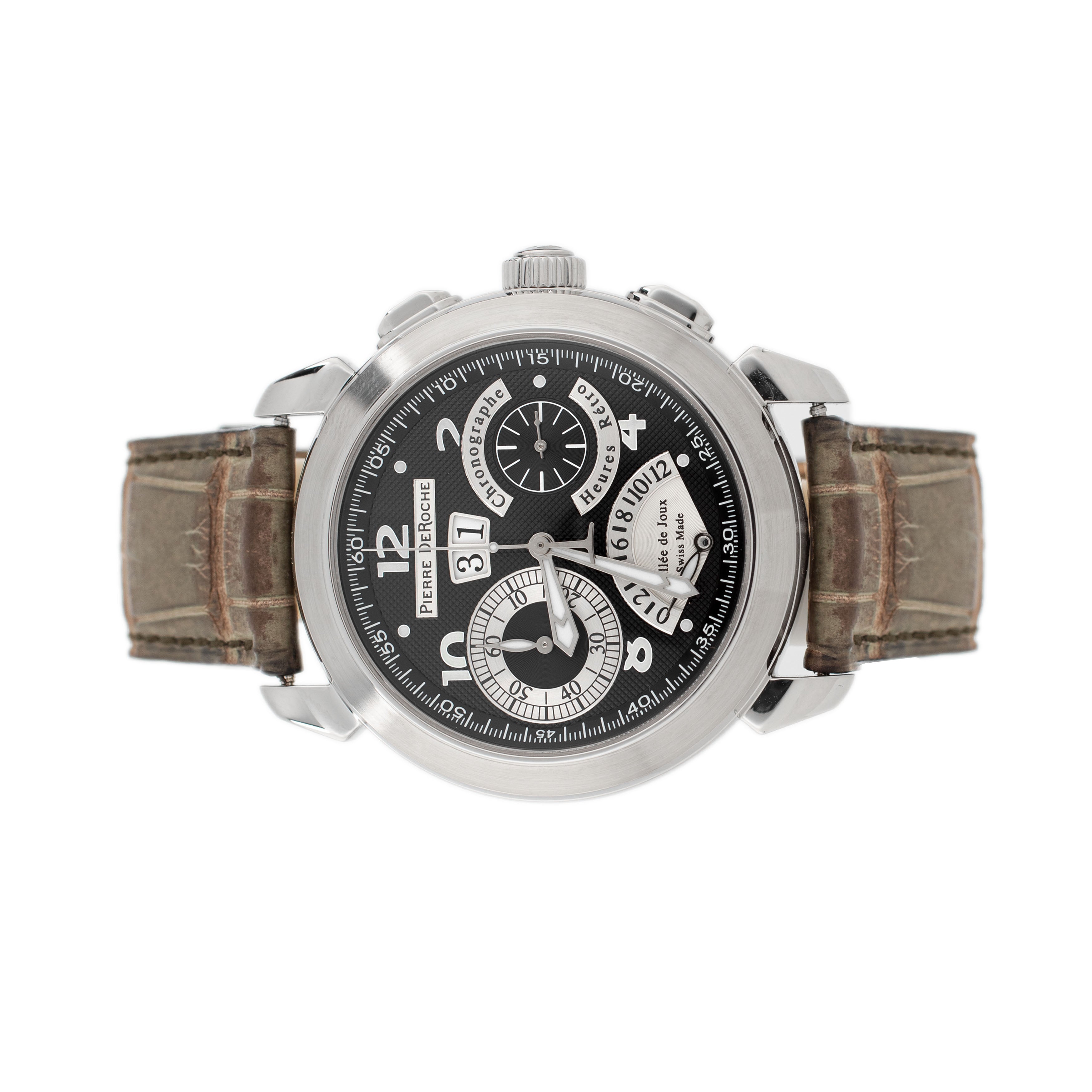 Pierre De Roche GrandCliff Retro Hours Stainless Steel Black Dial 42.5mm GRC10001ACI0-001CRO Full Set