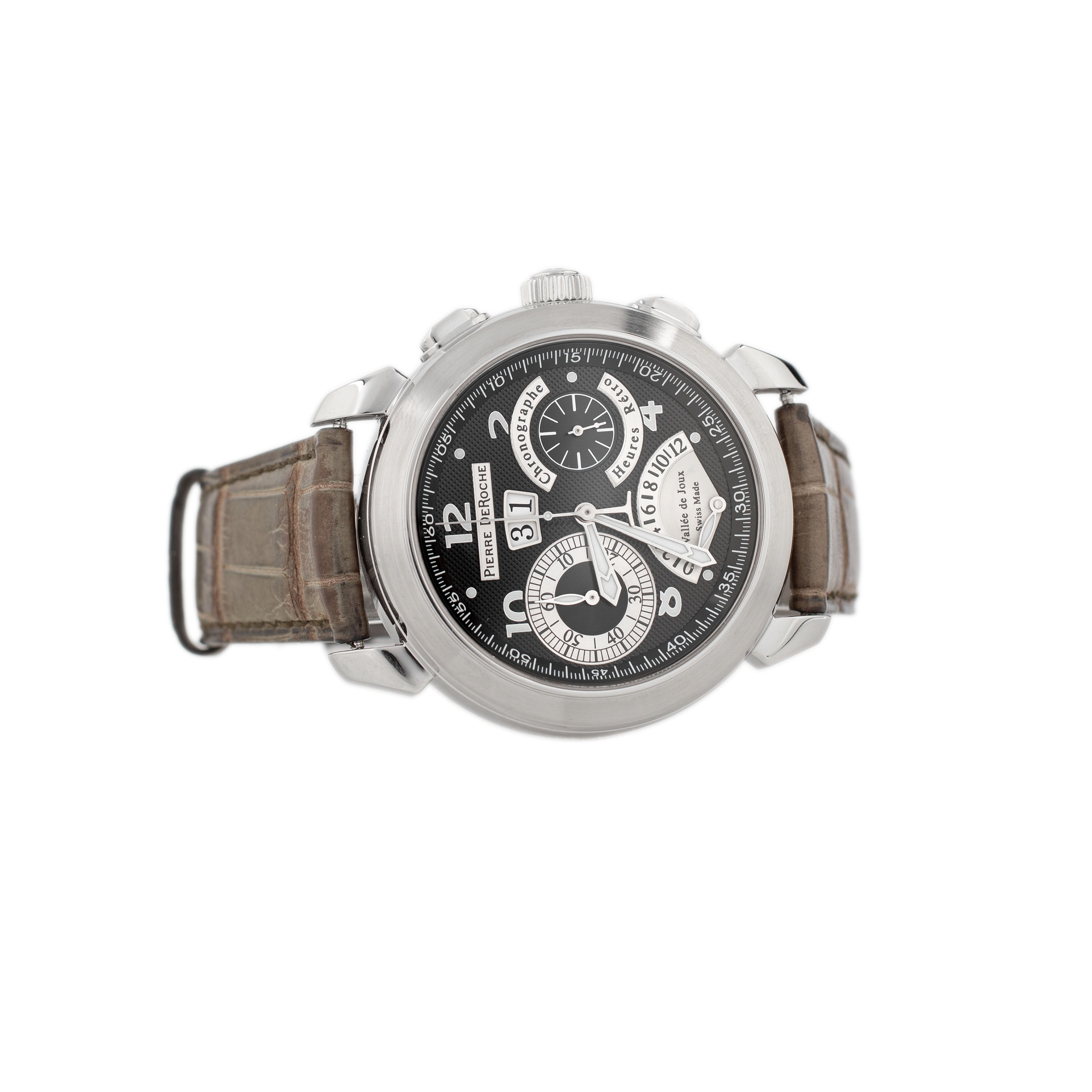 Pierre De Roche GrandCliff Retro Hours Stainless Steel Black Dial 42.5mm GRC10001ACI0-001CRO Full Set