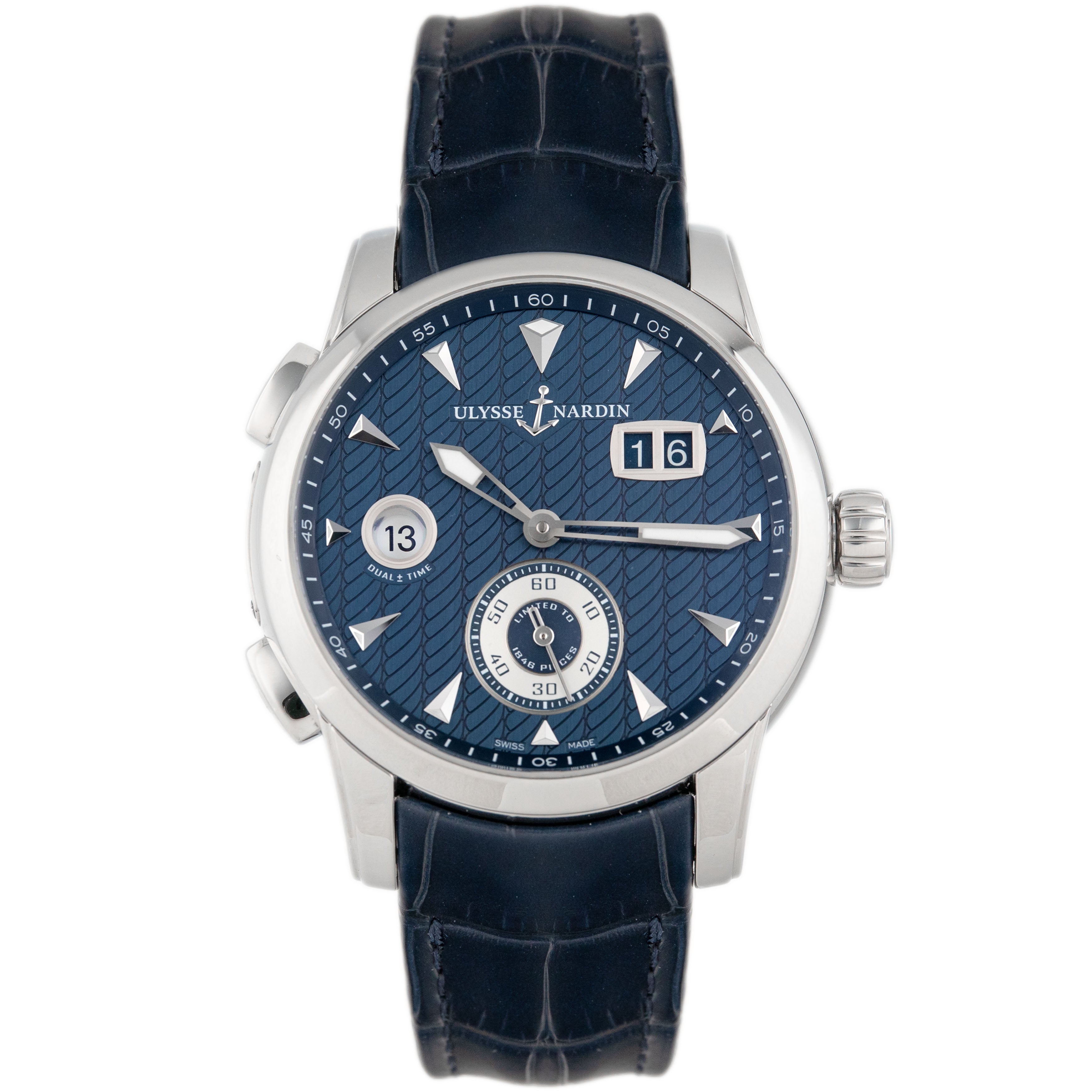 Ulysse Nardin Dual Time Manufacture Stainless Steel Blue Dial 42mm 3343-126 Full Set