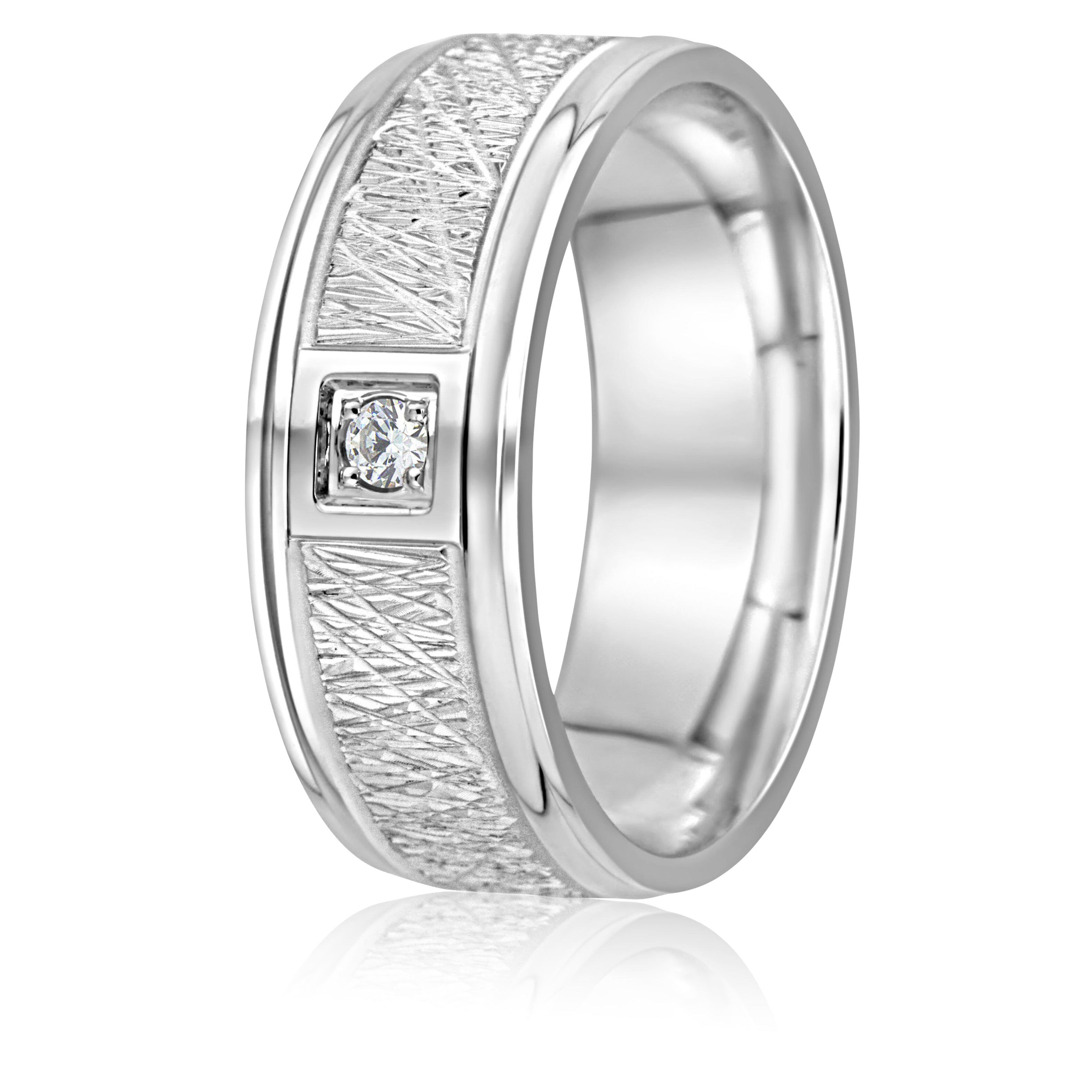 14K White Gold Engraved Wedding Band 8.0mm