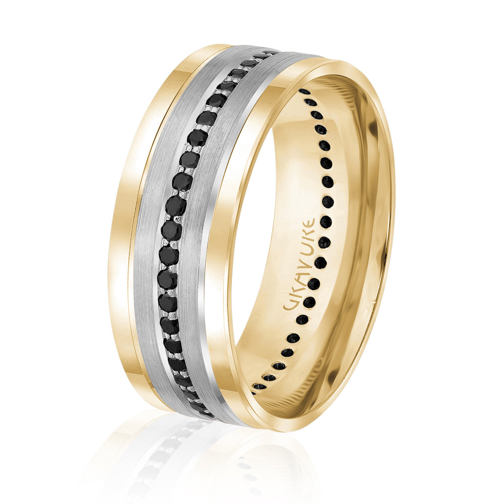 14K White Gold 14K Yellow Gold Gold Plated Satin Finish Diamond Wedding Band 8.0mm 0.48 ctw