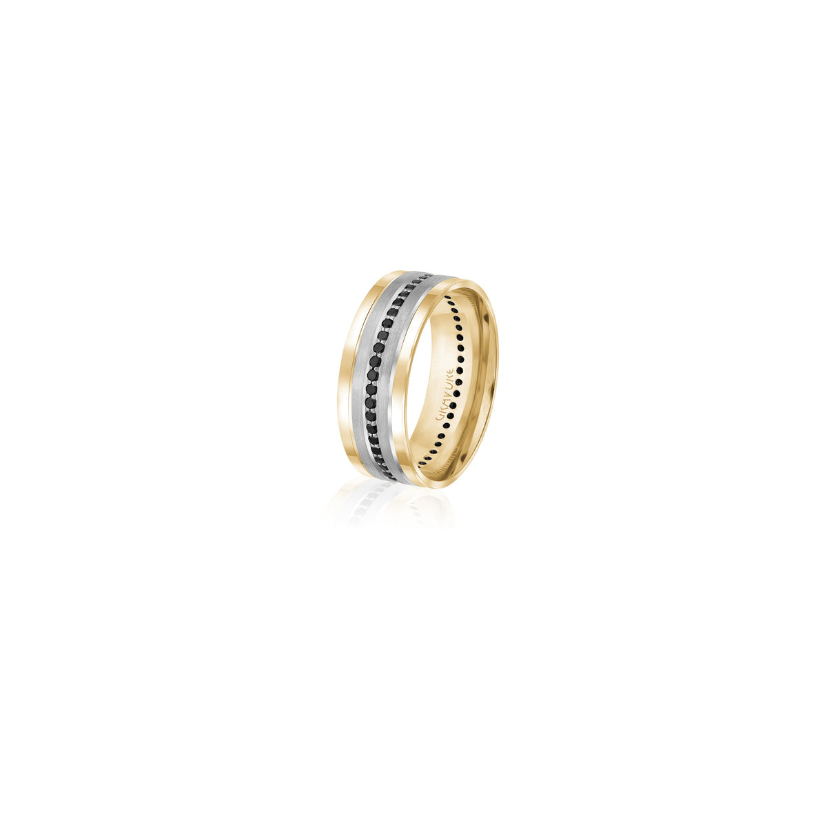 14K White Gold 14K Yellow Gold Gold Plated Satin Finish Diamond Wedding Band 8.0mm 0.48 ctw