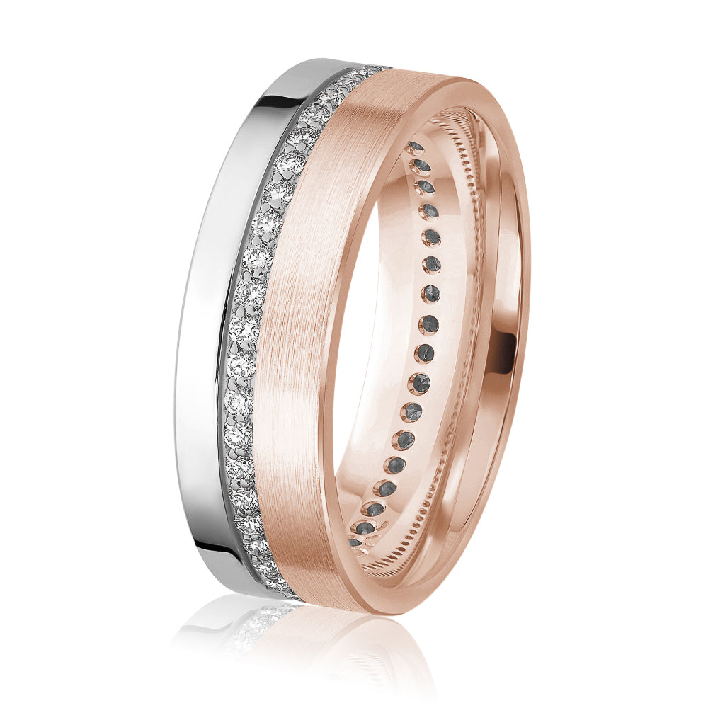14K White Gold 14K Rose Gold Rose Gold Plated Gold Plated Satin Finish Diamond Wedding Band 7.0mm 0.47 ctw