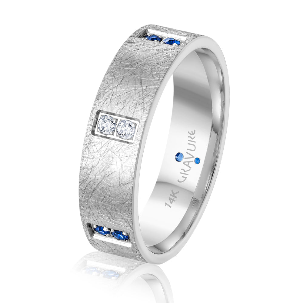 14K White Gold Scratch Finish Diamond Wedding Band 6.0mm 0.27 ctw