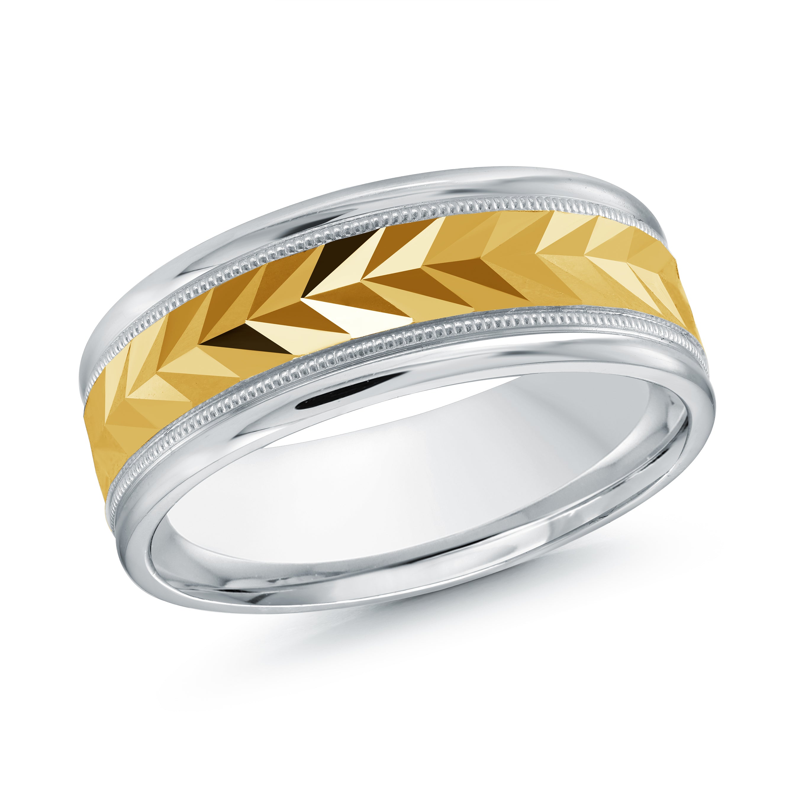 14K White Gold 14K Yellow Gold Gold Plated Engraved Wedding Band 8.0mm