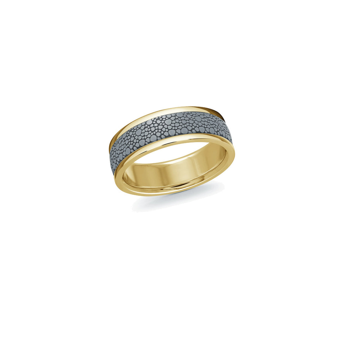 Tantalum 14K Yellow Gold Engraved Pebble Wedding Band 7.0mm