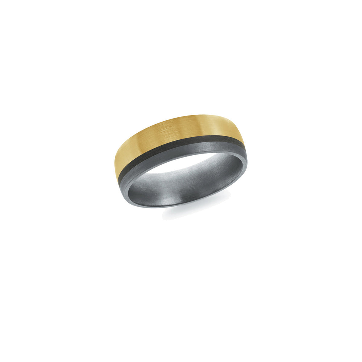 Tantalum Carbon Fiber 14K Yellow Gold Satin Finish Wedding Band 7.0mm