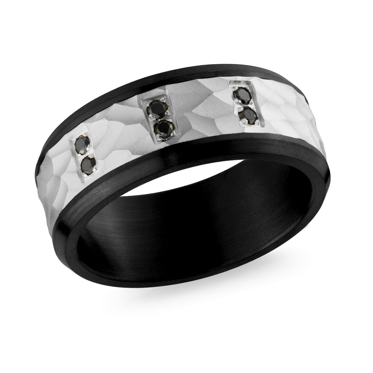 Black Zirconium 14K White Gold Engraved Diamond Wedding Band 8.5mm 0.12 ctw