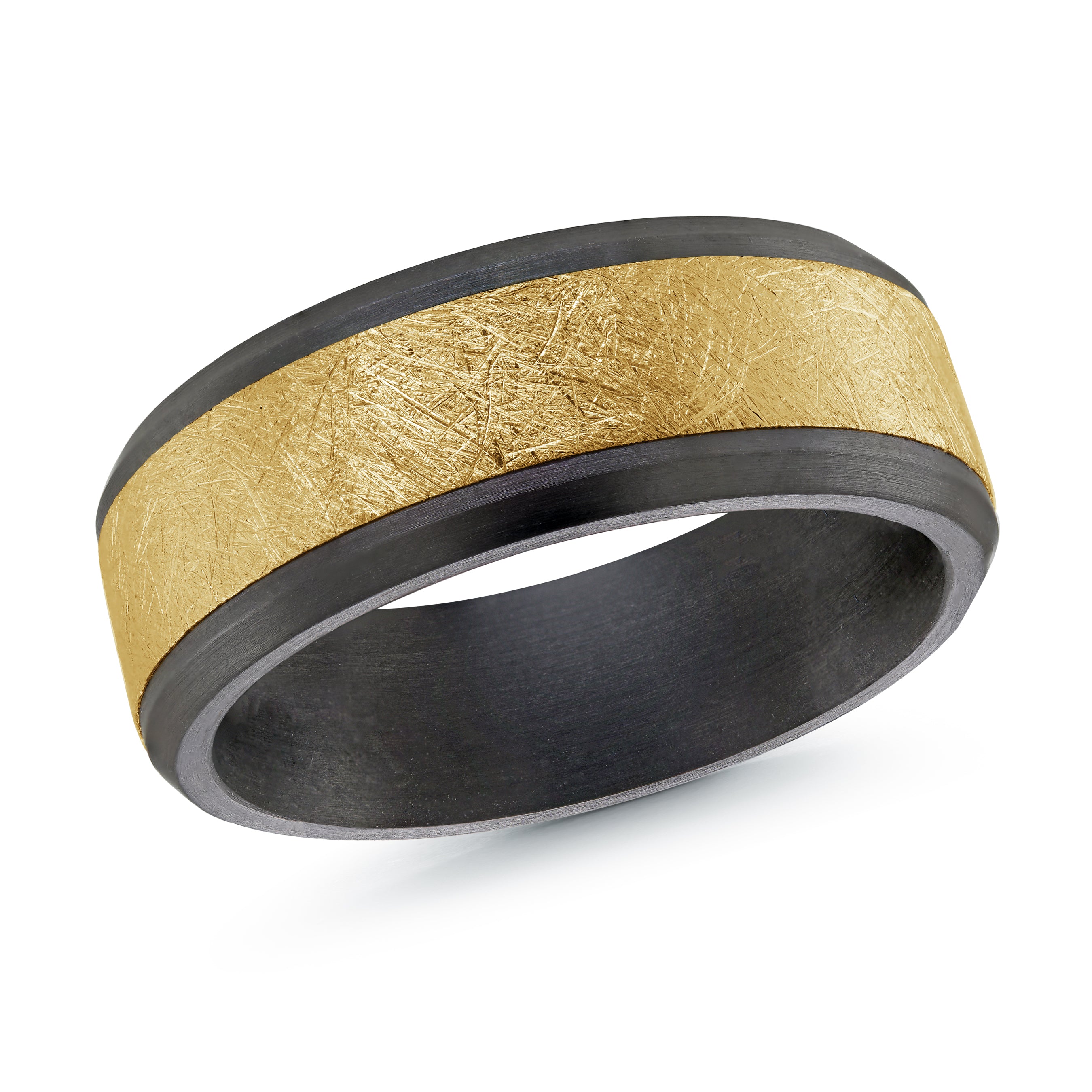 Black Zirconium 14K Yellow Gold Scratch Finish Wedding Band 8.5mm
