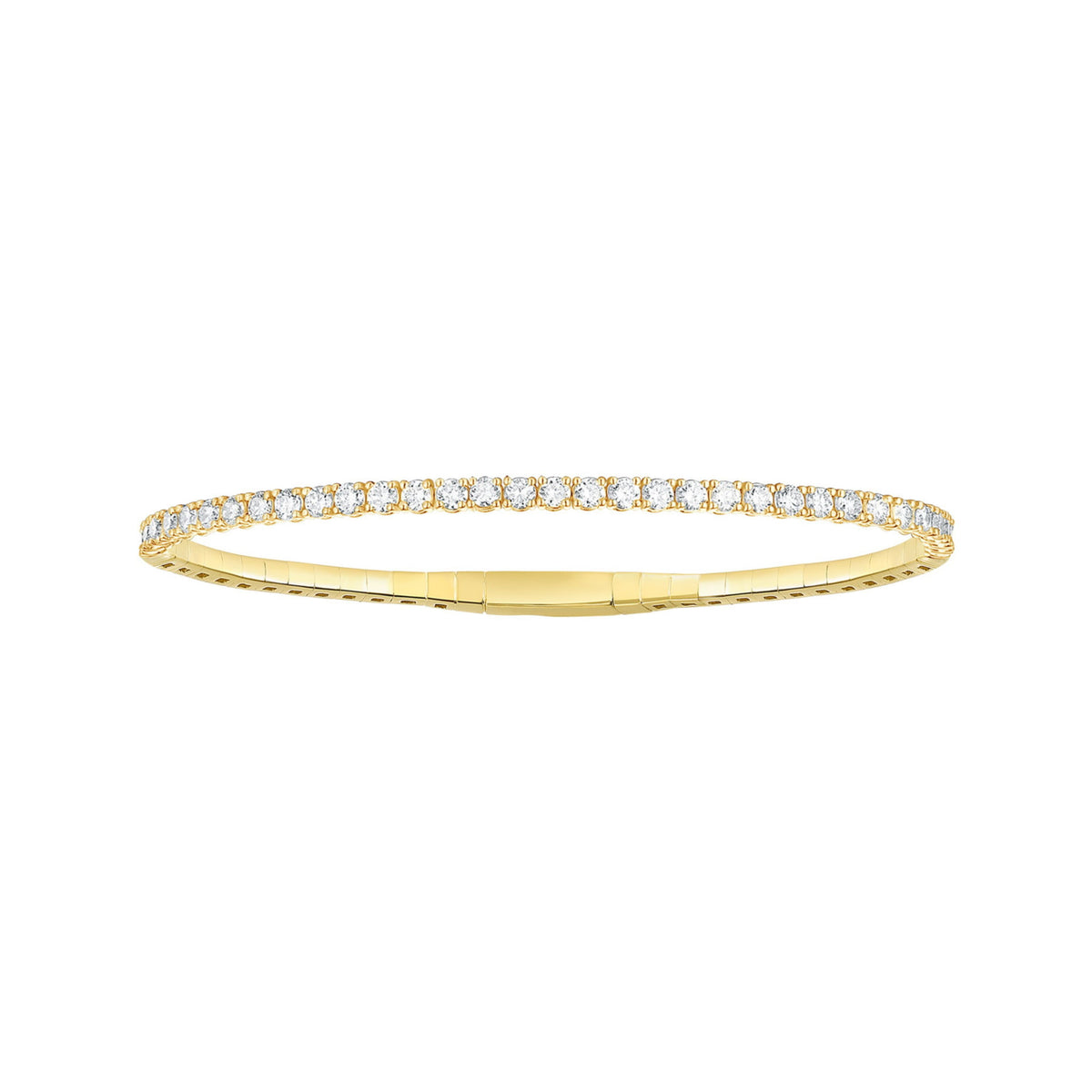 14K White Gold Round Diamond Half Line Flexible Bangle 1.42CTW