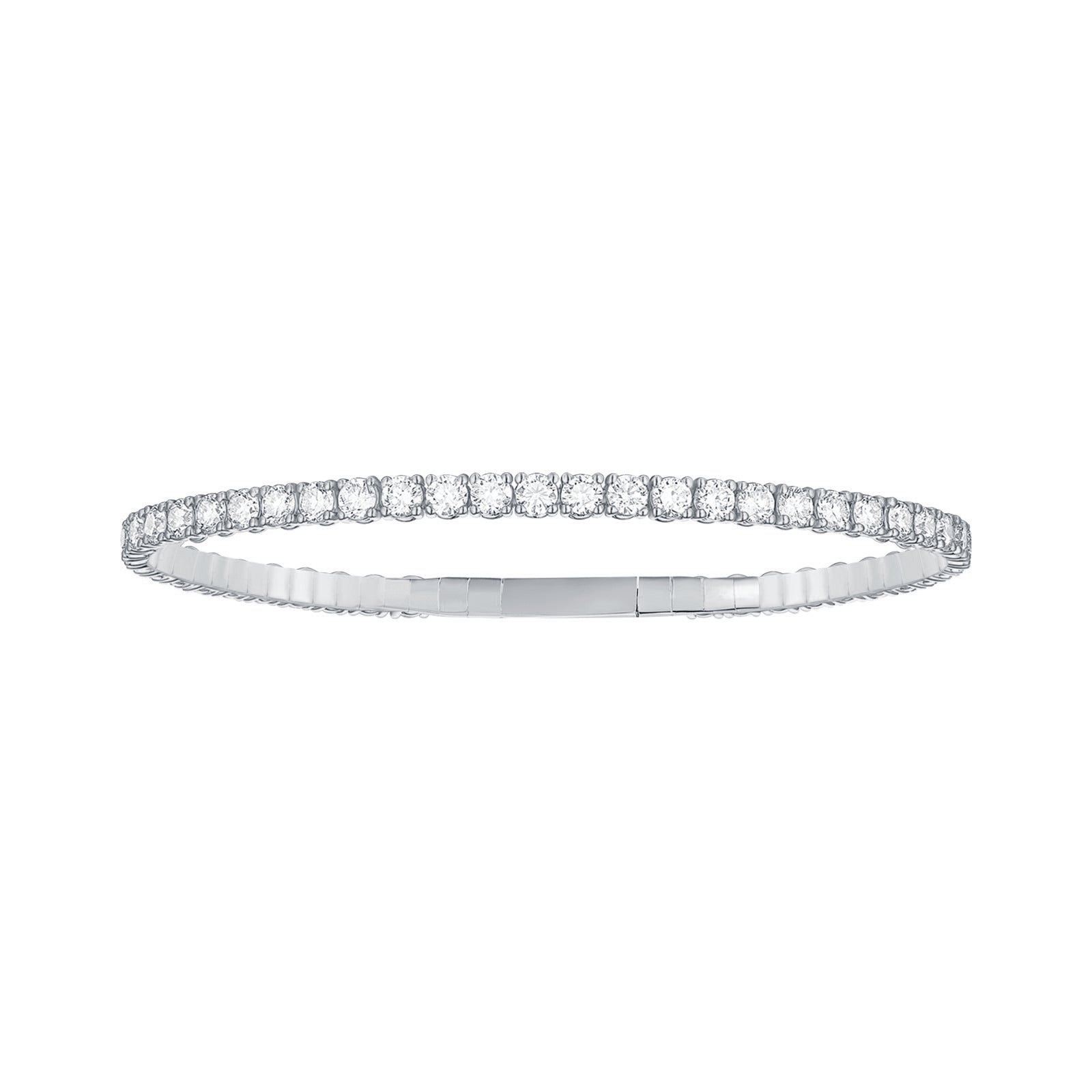14K White Gold Round Diamond Eternity Flexible Bangle 4.93CTW