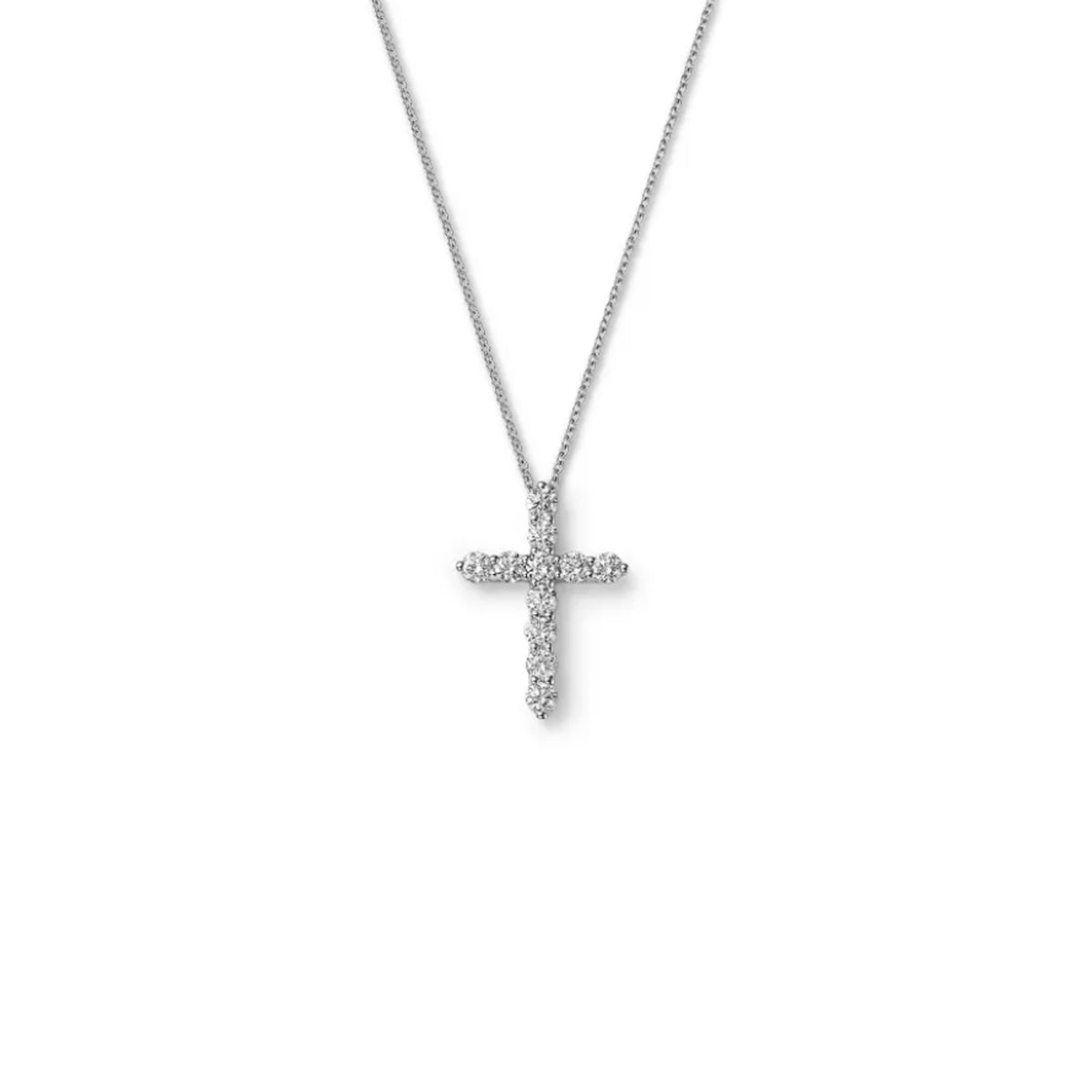 14k White Gold Diamond Cross Pendant with Chain