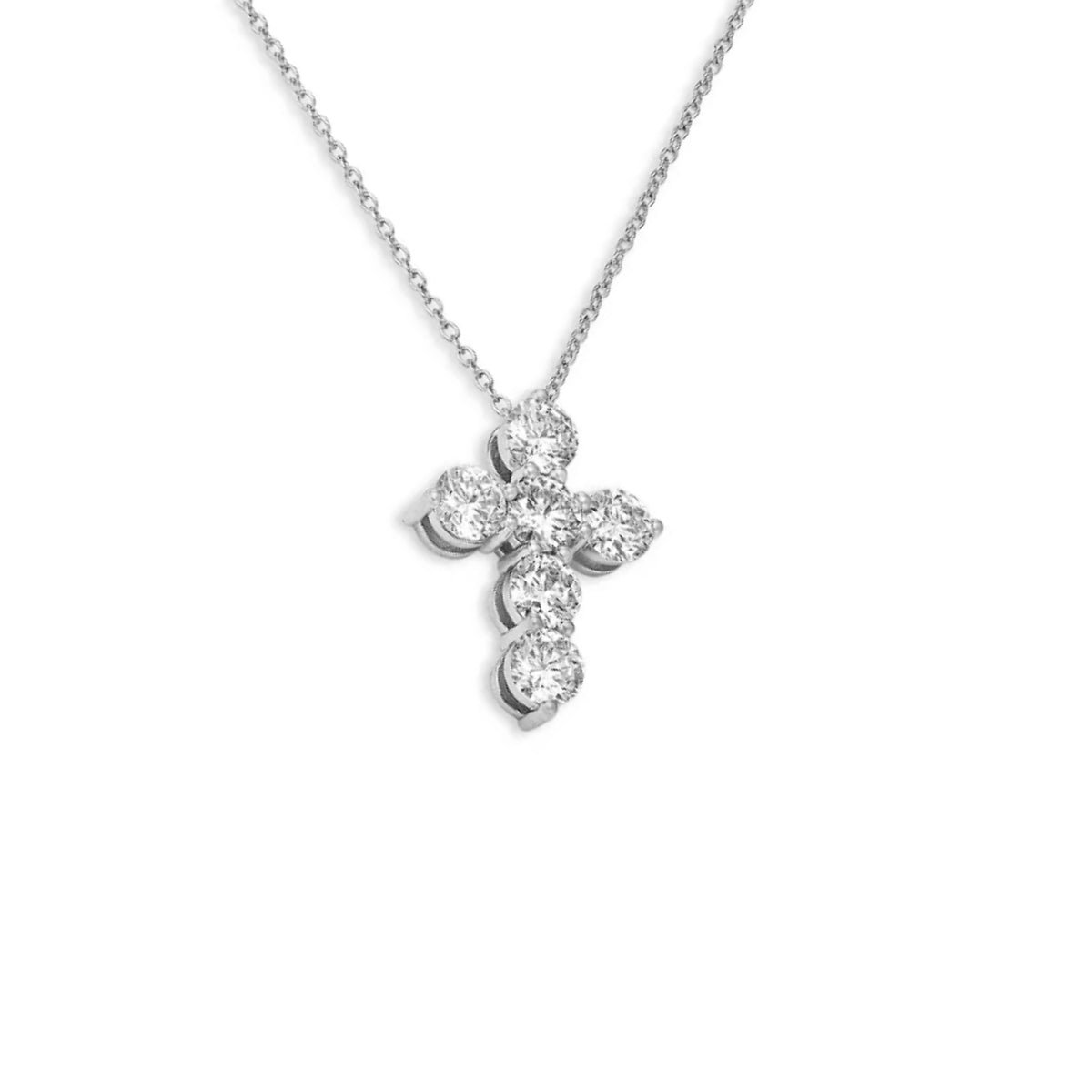 14k White Gold Small Diamond Cross Pendant with Chain