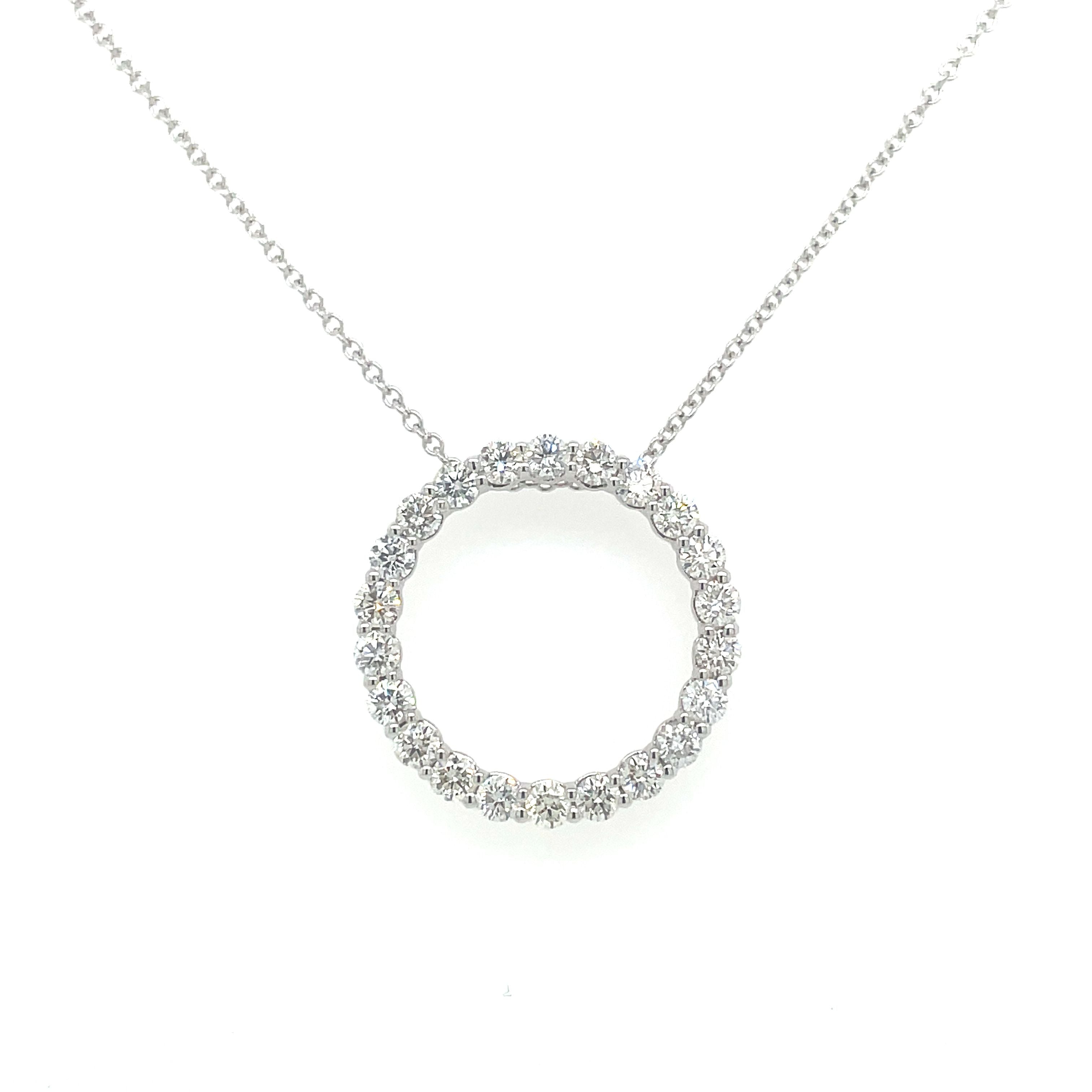 14K White Gold Diamond Circle Pendant Necklace 0.96CTW
