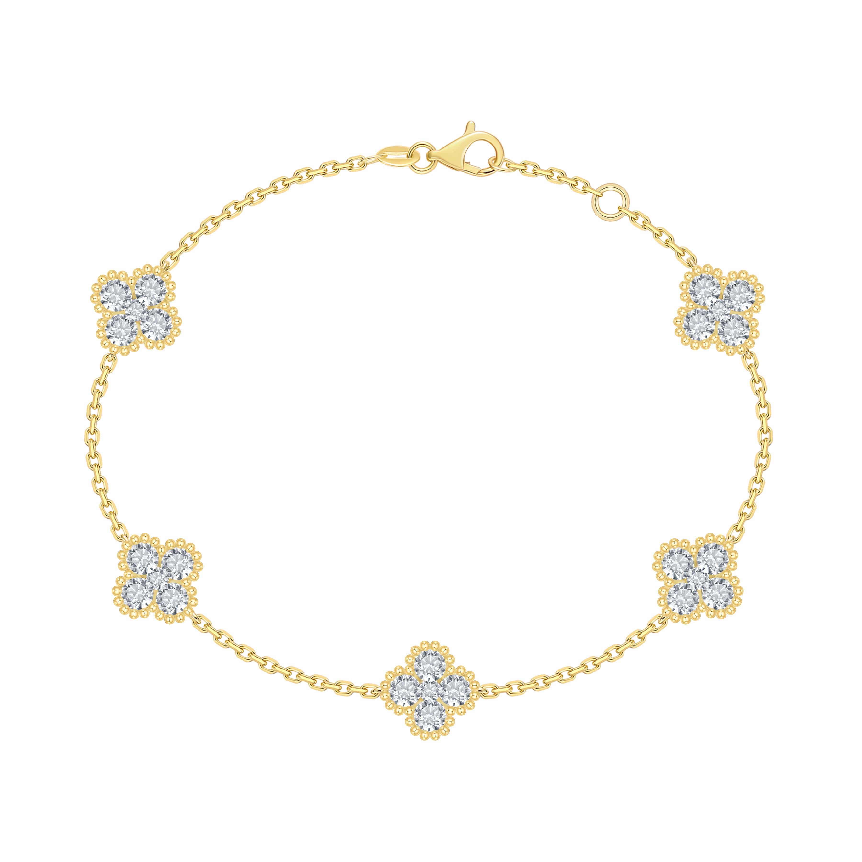 14K White Gold Diamond Clover Motif Bracelet 2.57CTW