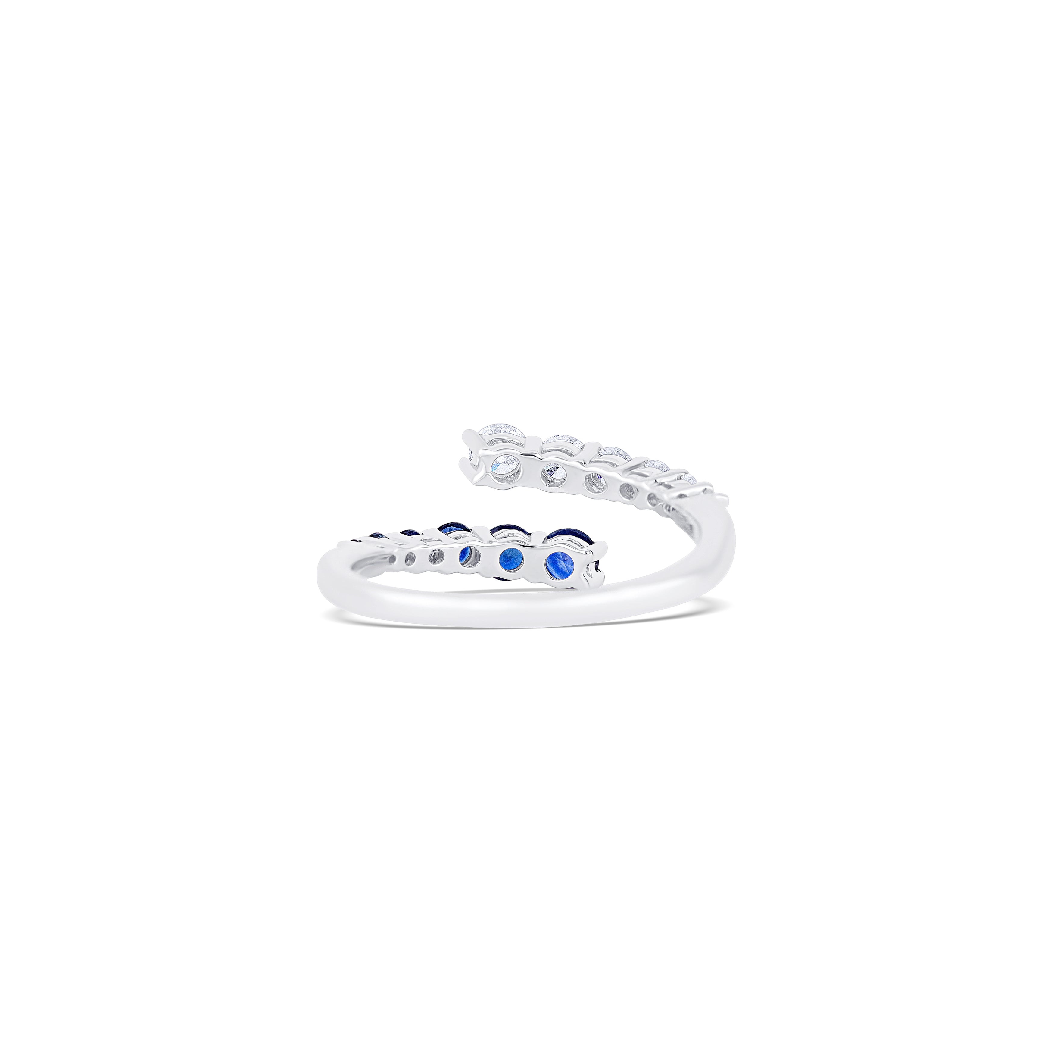 14K White Gold Round Diamond & Sapphire Bypass Ring