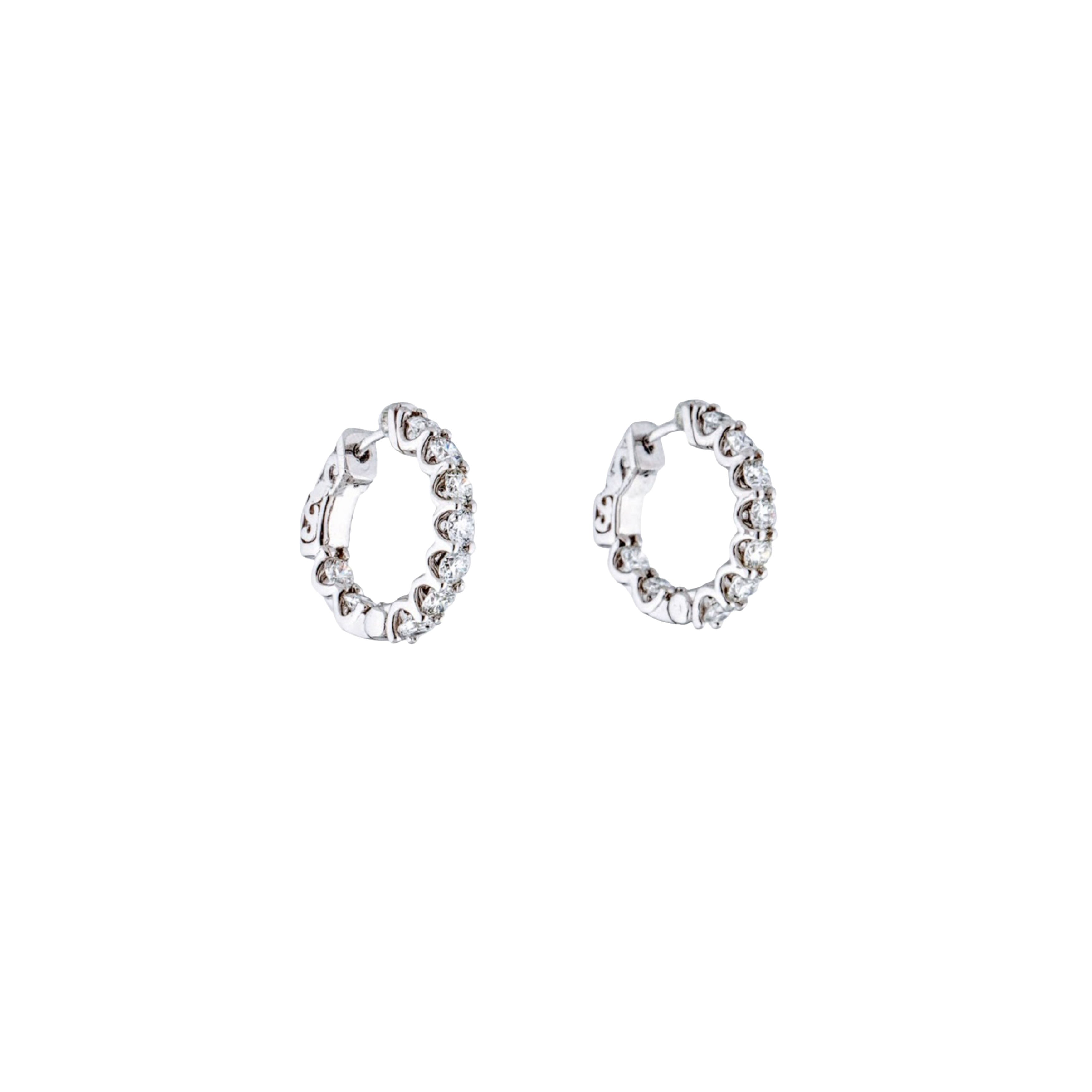 14K White Gold Round Diamond Hoop Earrings 1.75CTW