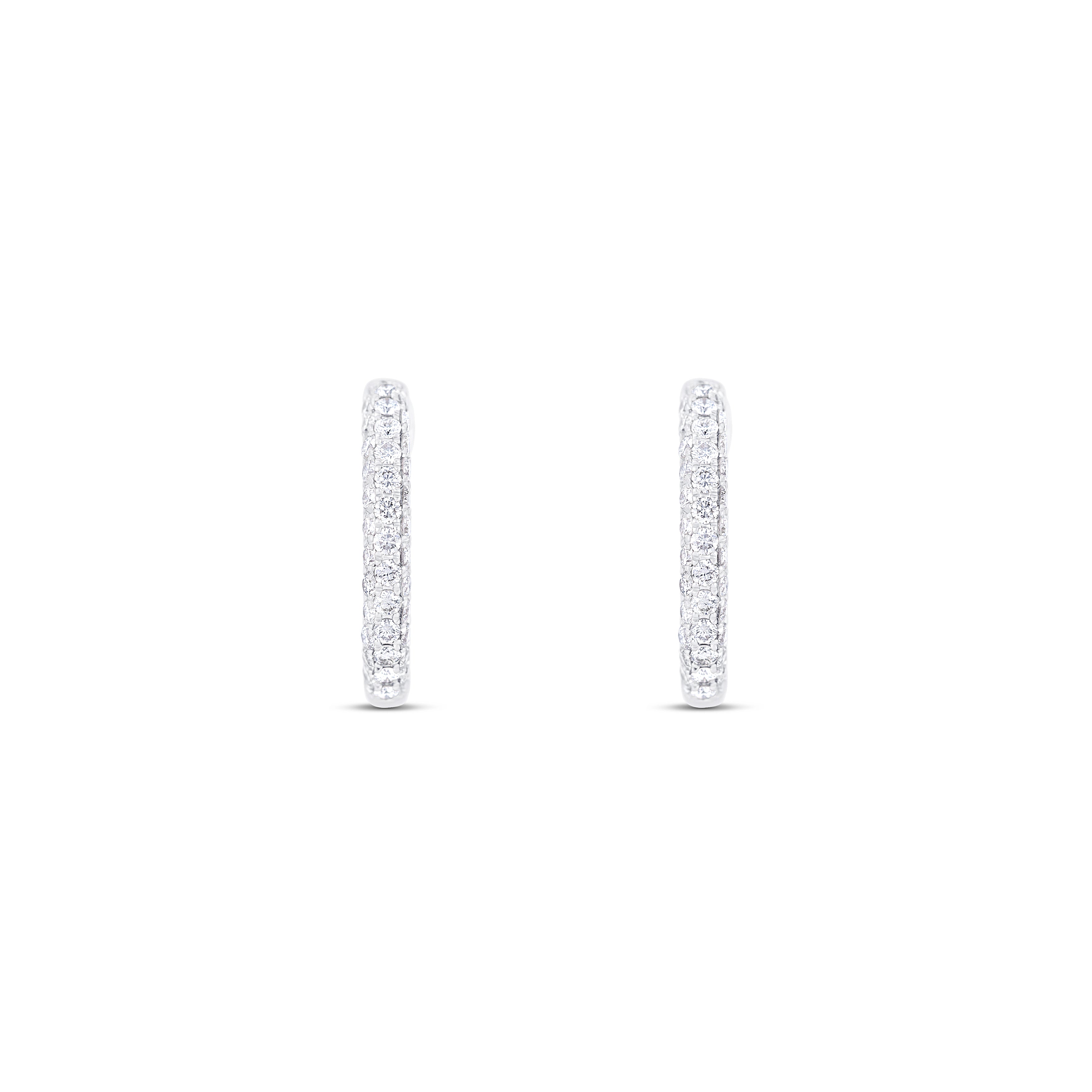 14K White Gold Round Diamond Huggie Earrings