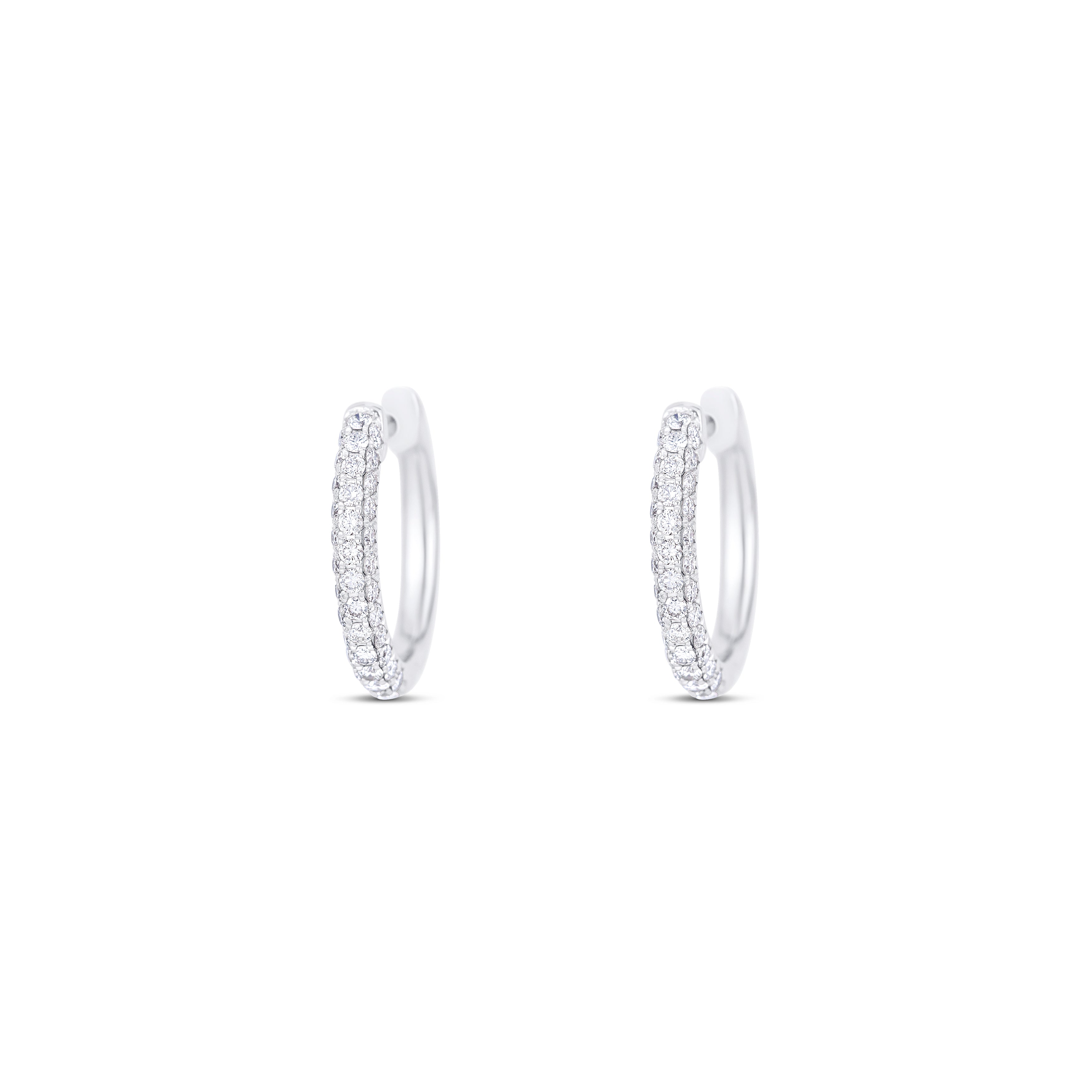14K White Gold Round Diamond Huggie Earrings