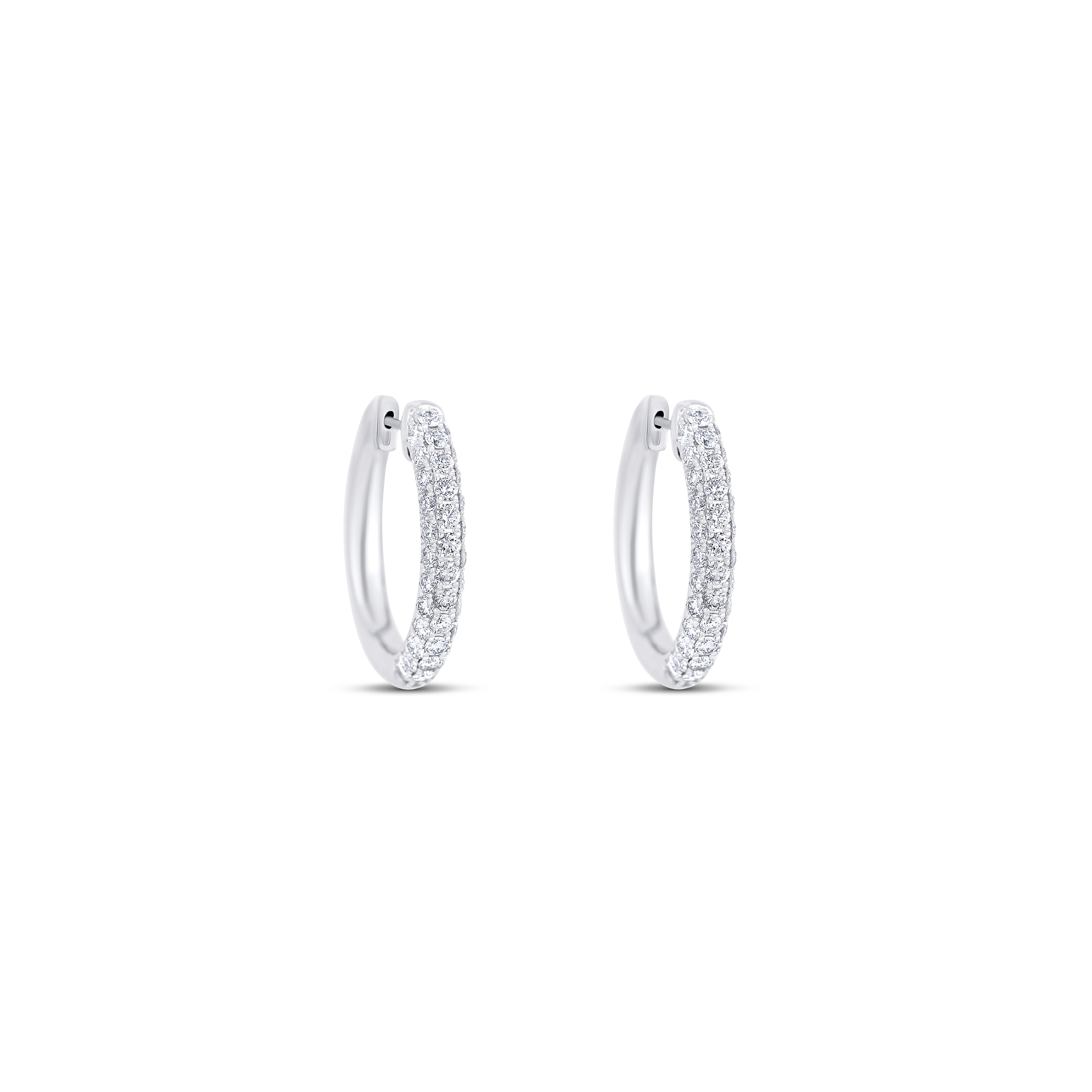 14K White Gold Round Diamond Huggie Earrings