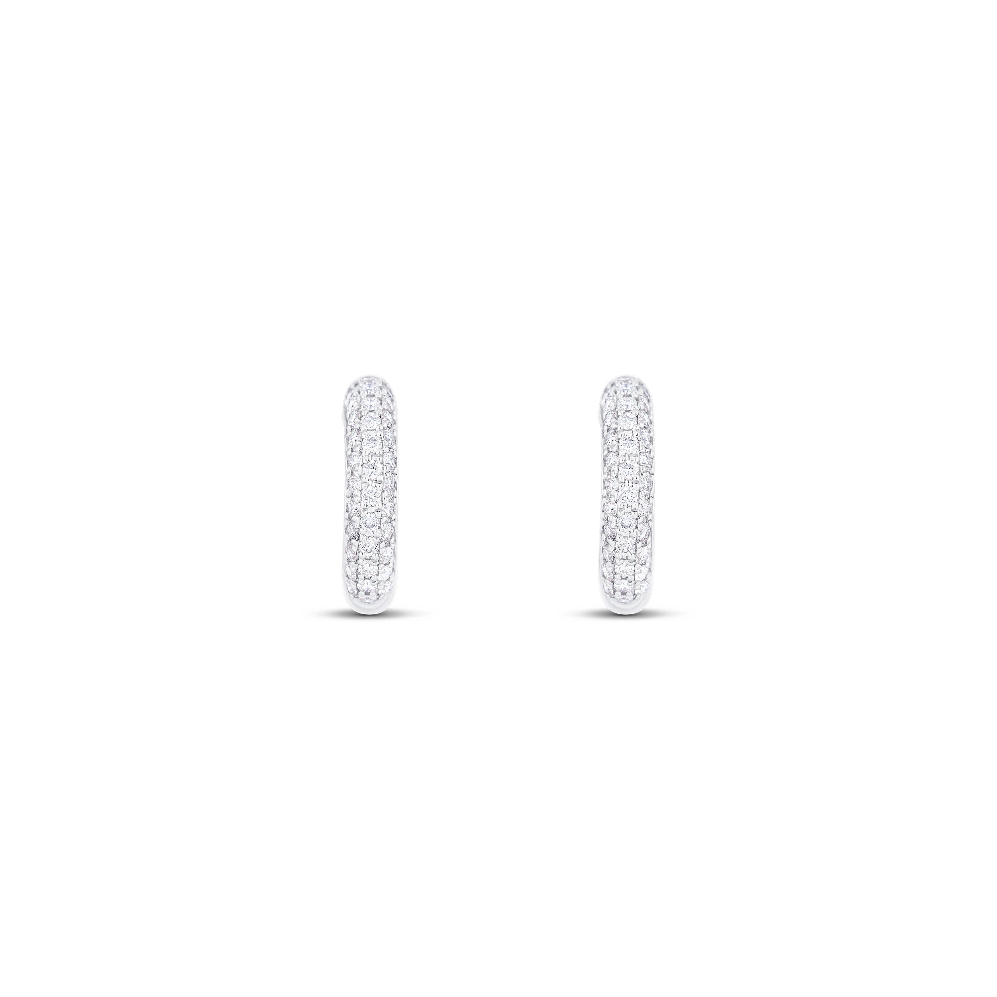 14K White Gold Round Diamond Huggie Earrings