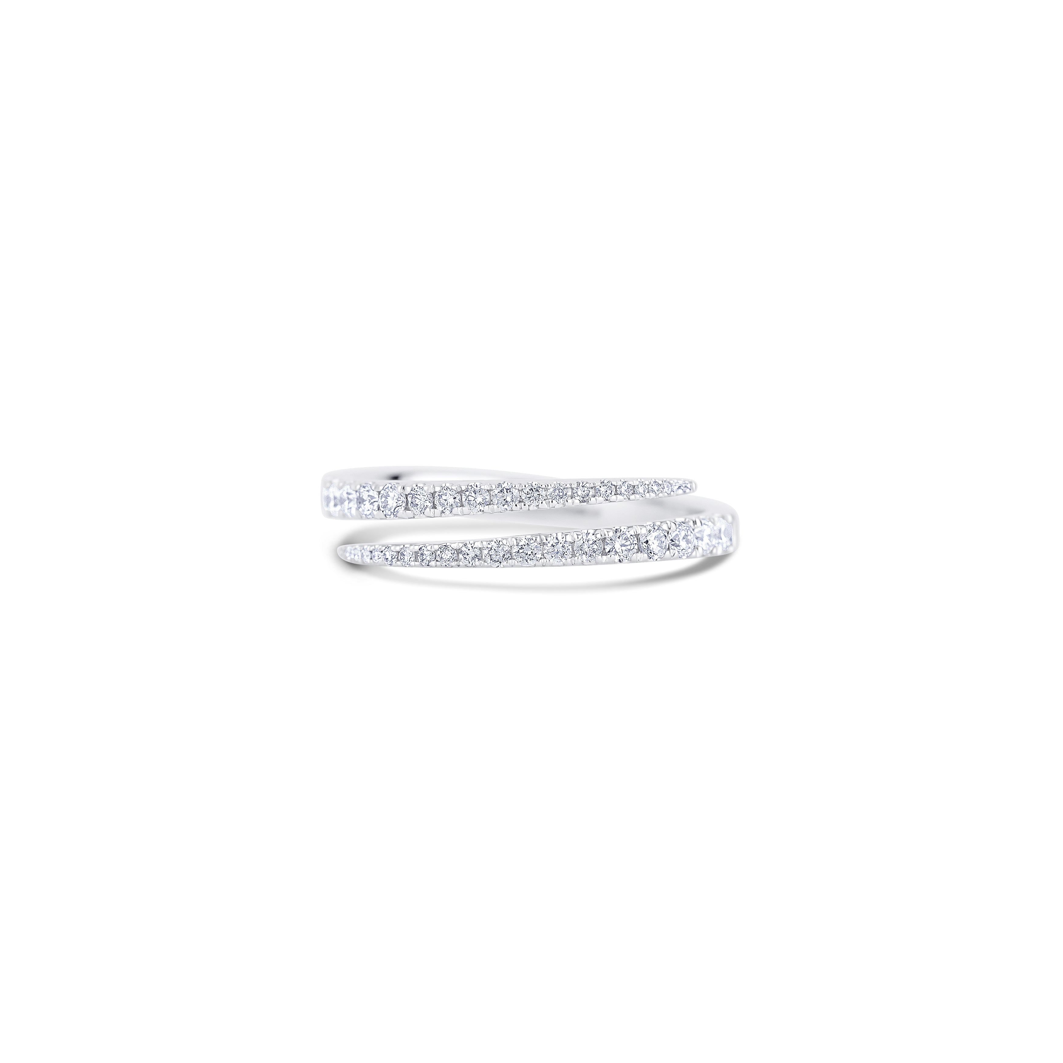 14K White Gold Round Diamond Bypass Ring