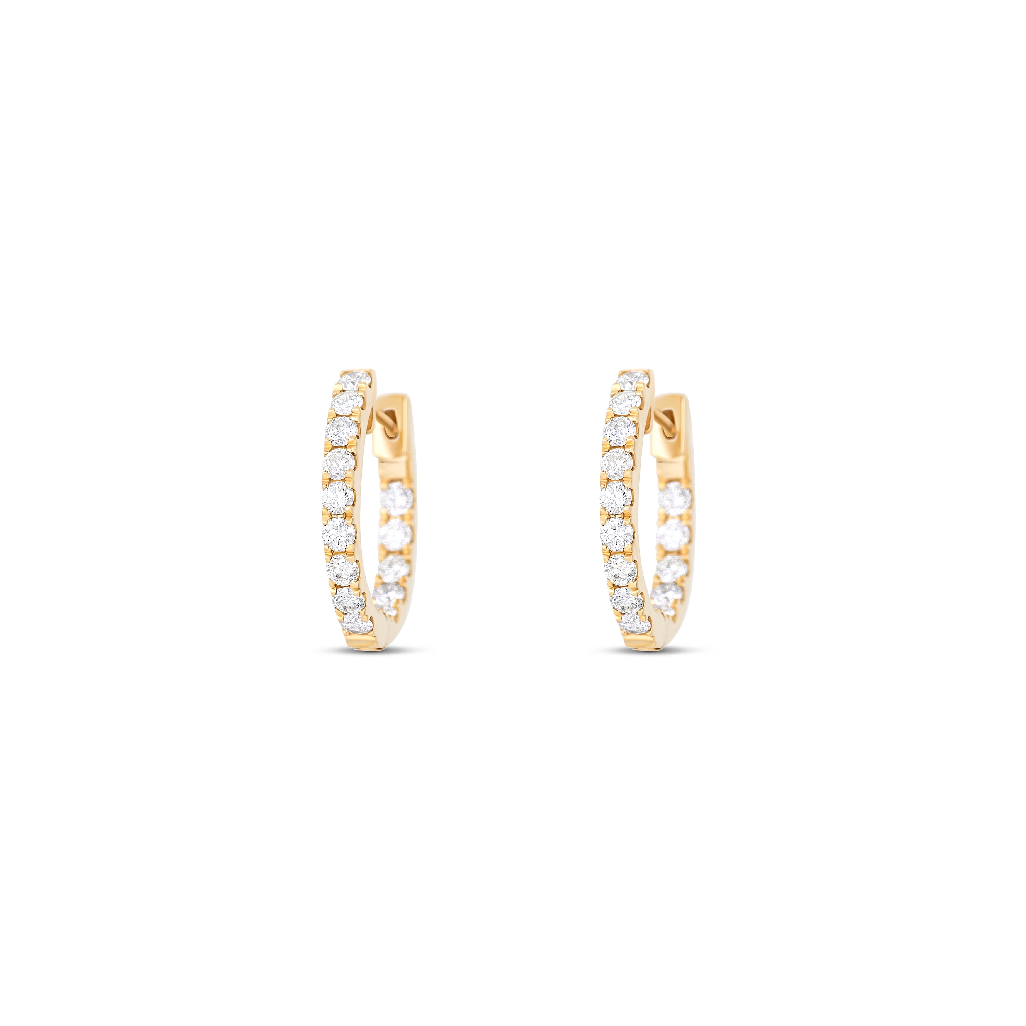 14K Yellow Gold Inside-Out Round Diamond Huggie Earrings