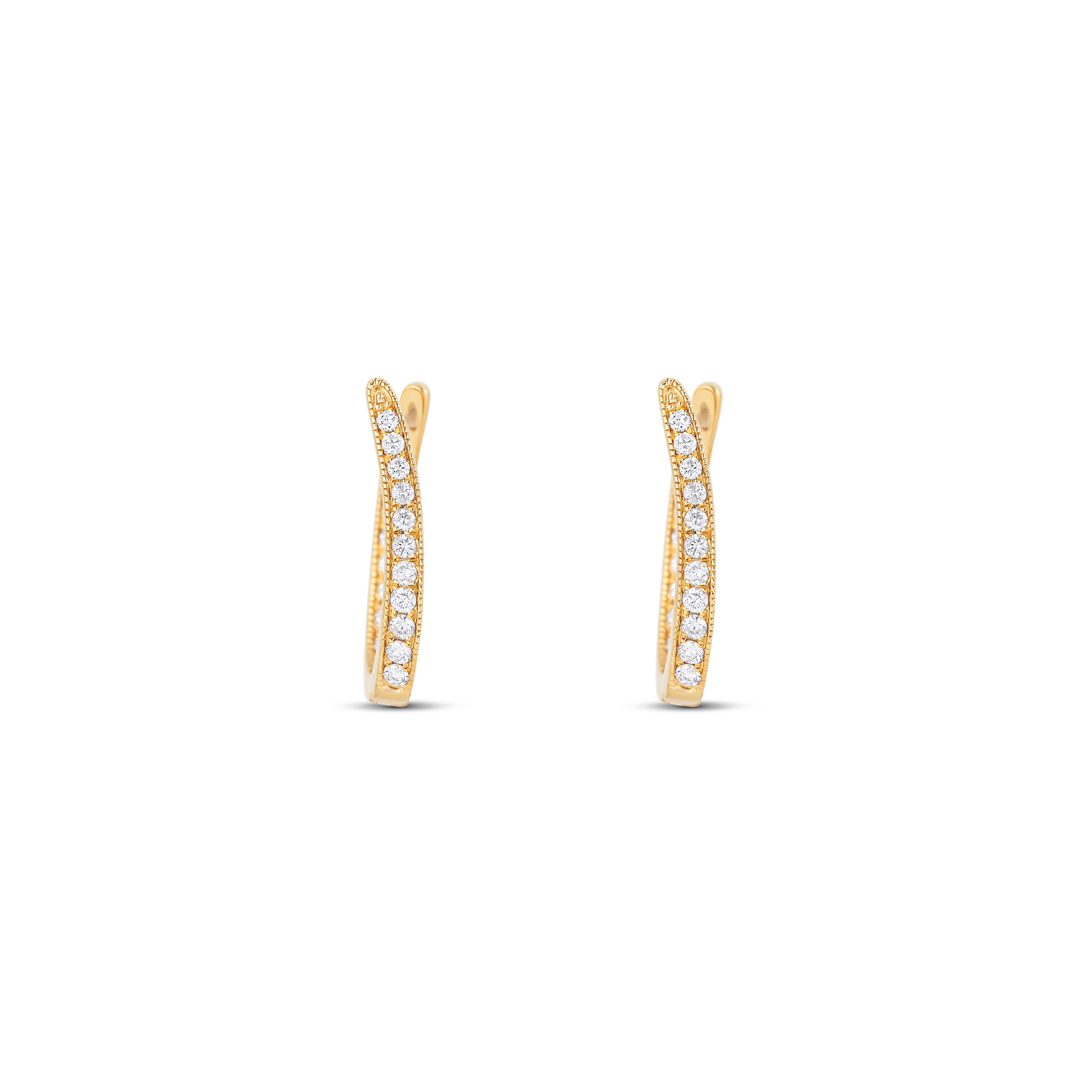 14K Yellow Gold Inside-Out Round Diamond Hoop Earrings