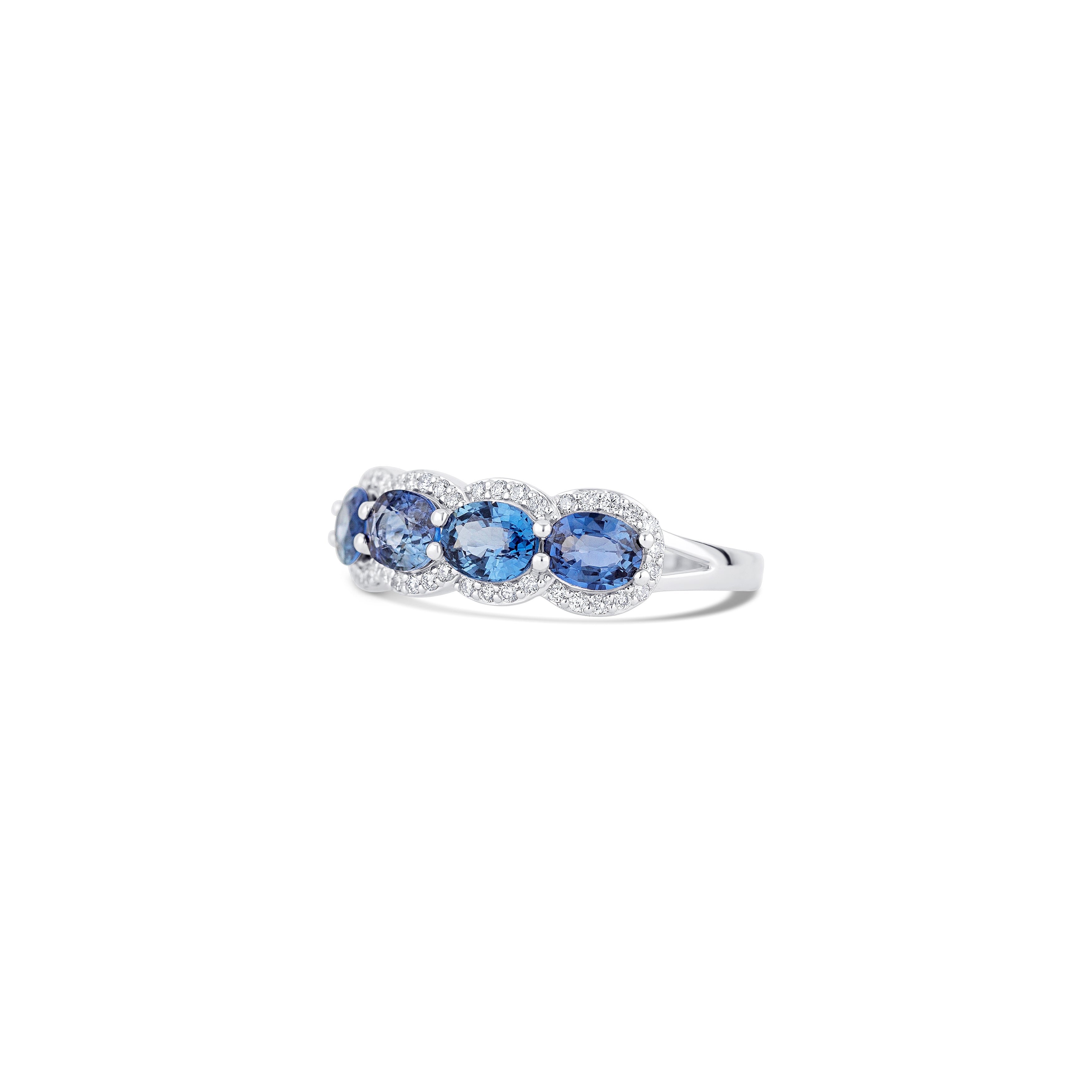 14K White Gold Sapphire & Round Diamond Band
