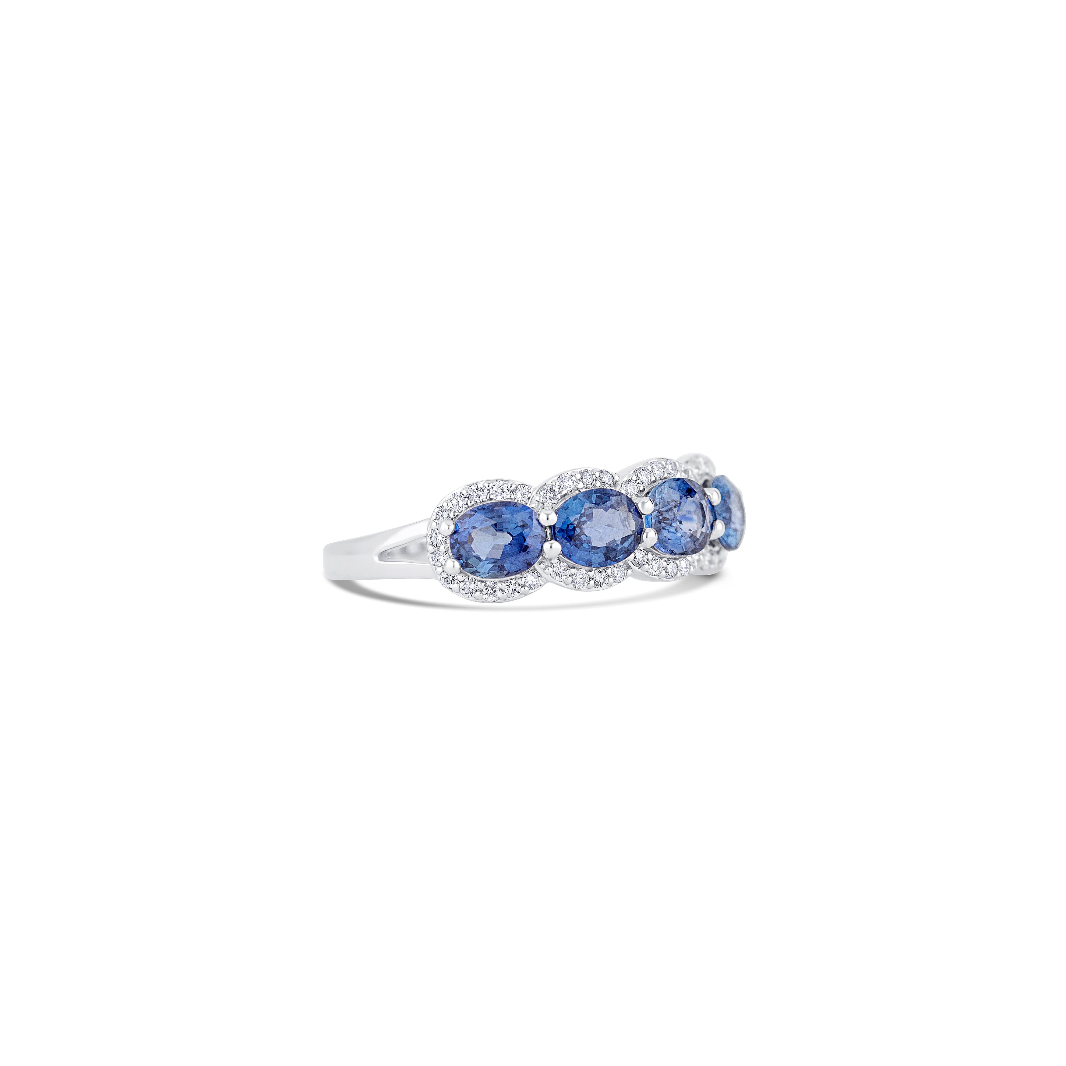 14K White Gold Sapphire & Round Diamond Band