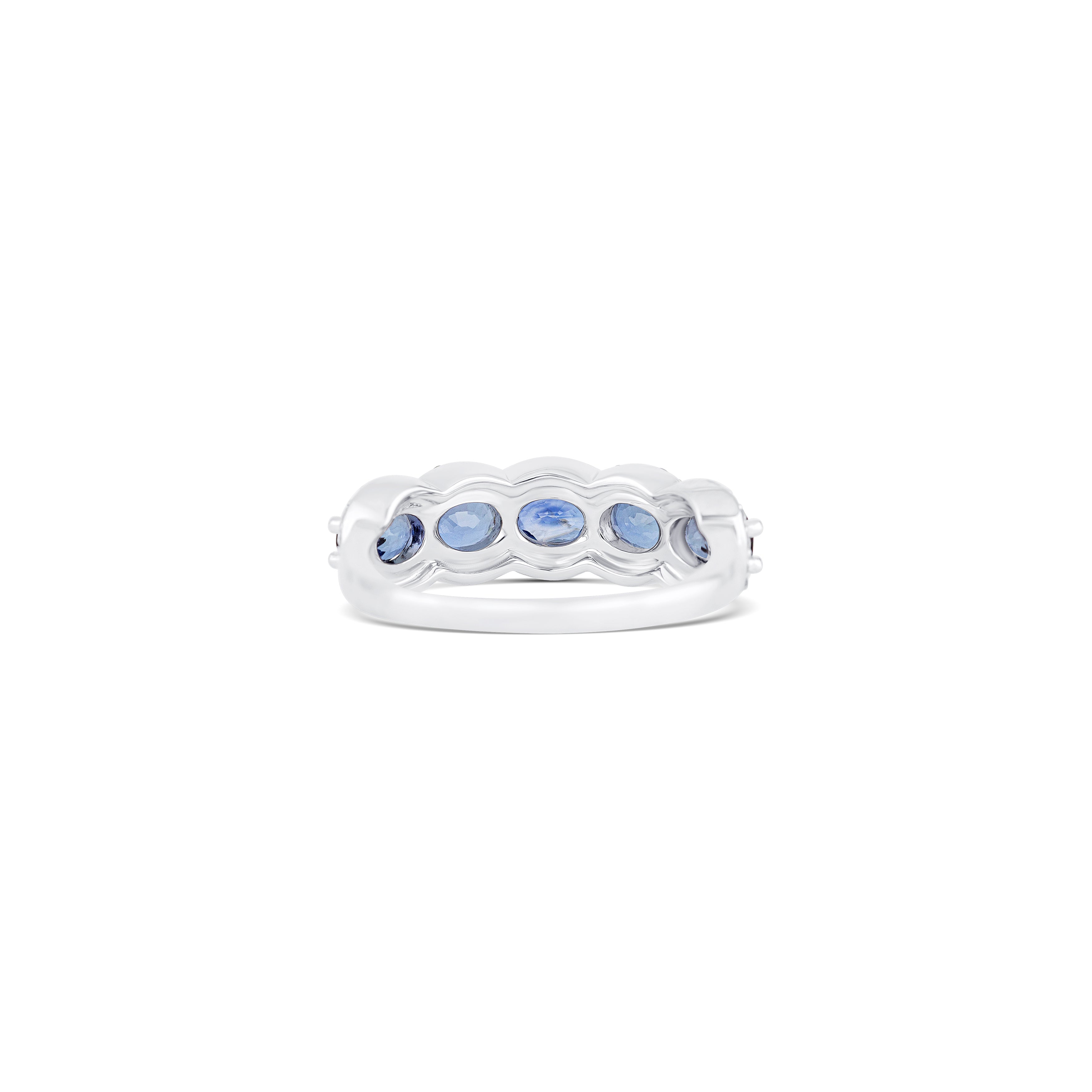14K White Gold Sapphire & Round Diamond Band