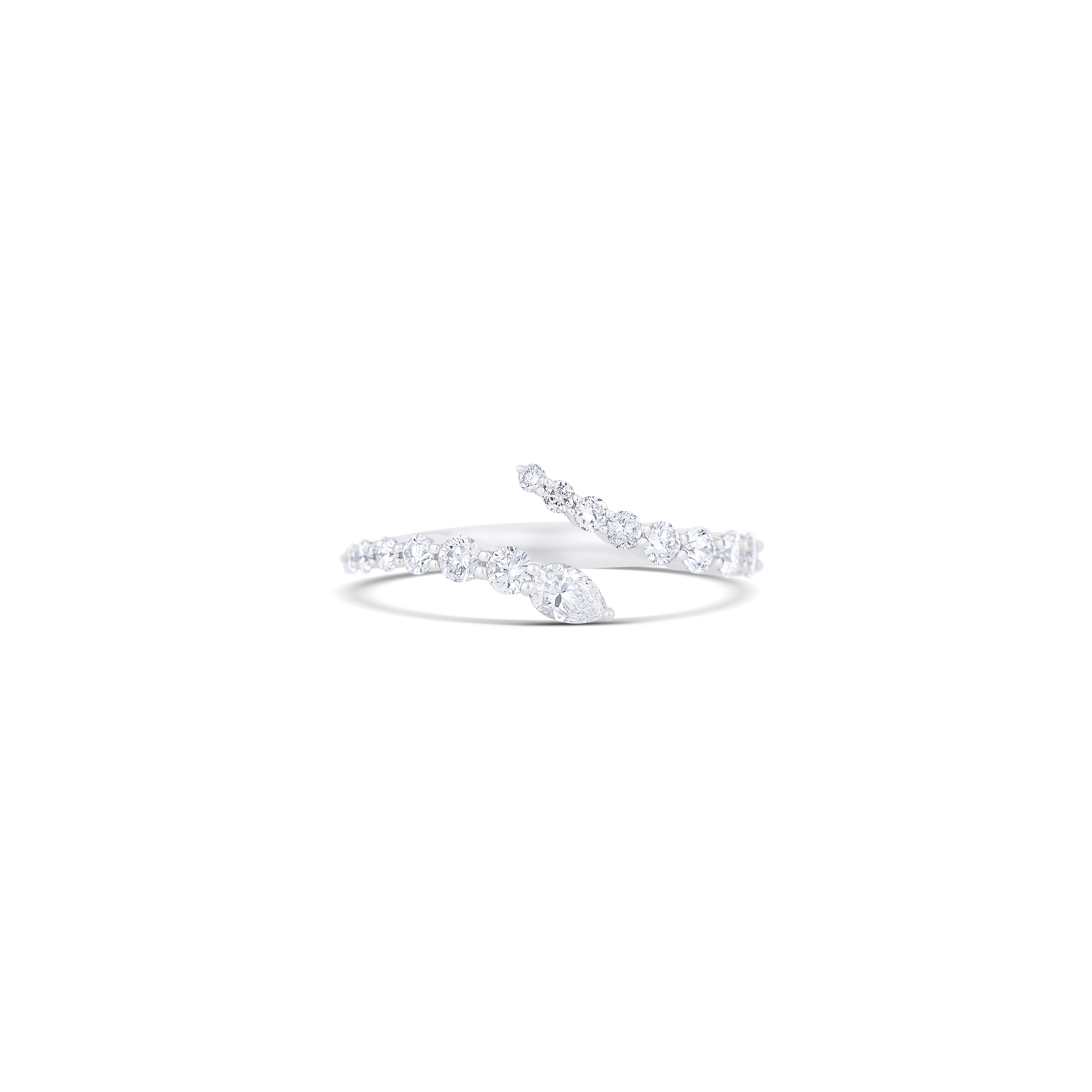 14K White Gold Pear & Round Diamond Open Band