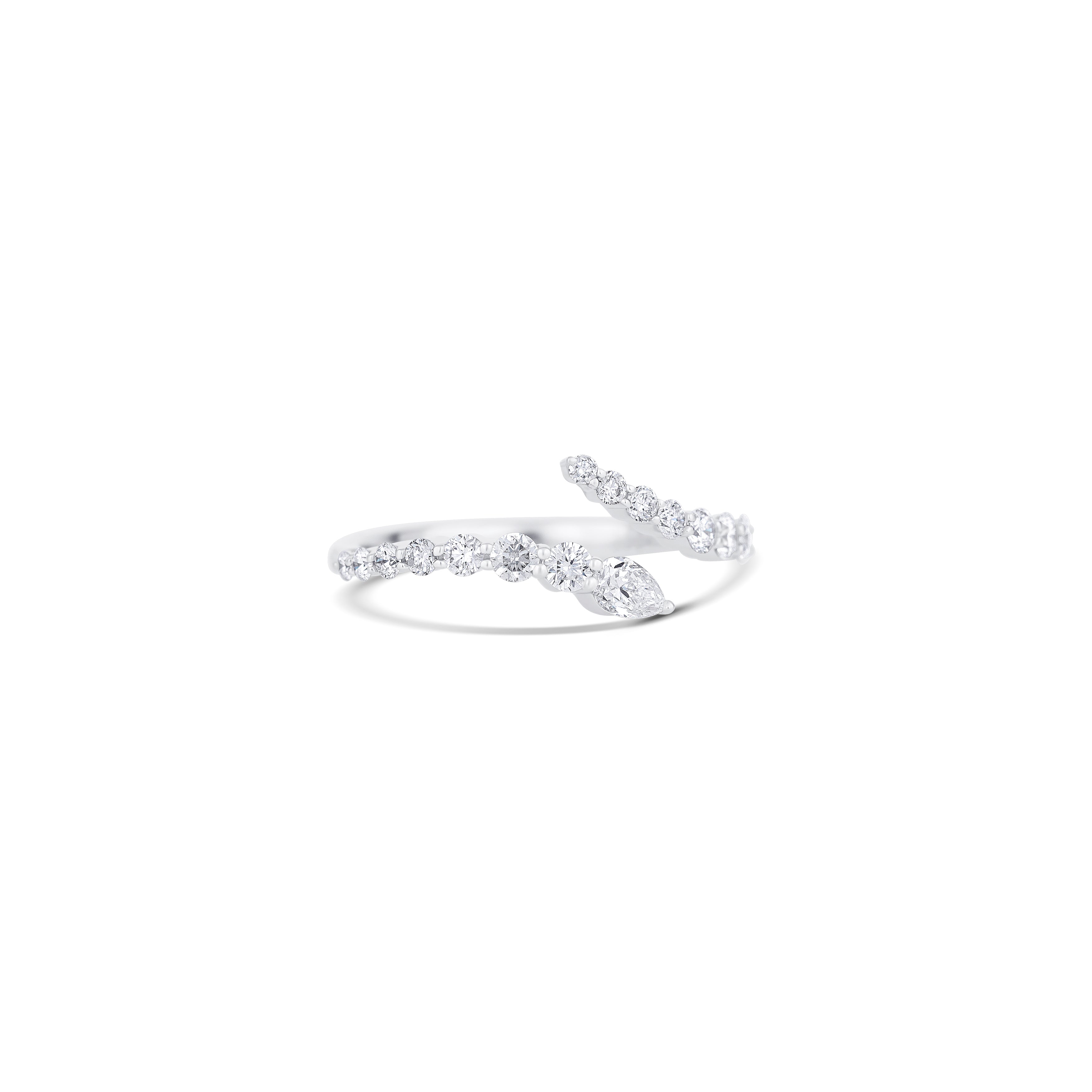 14K White Gold Pear & Round Diamond Open Band