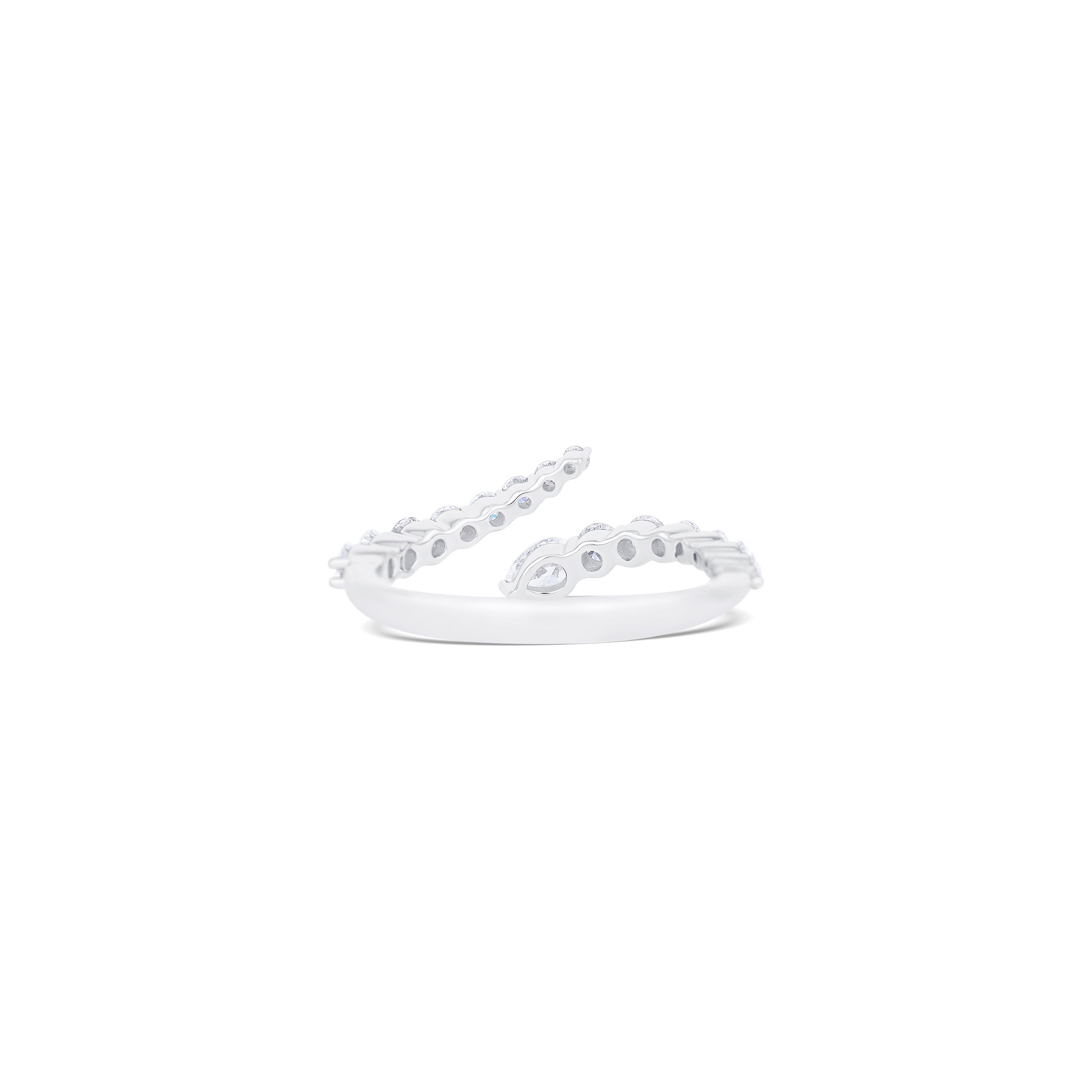 14K White Gold Pear & Round Diamond Open Band